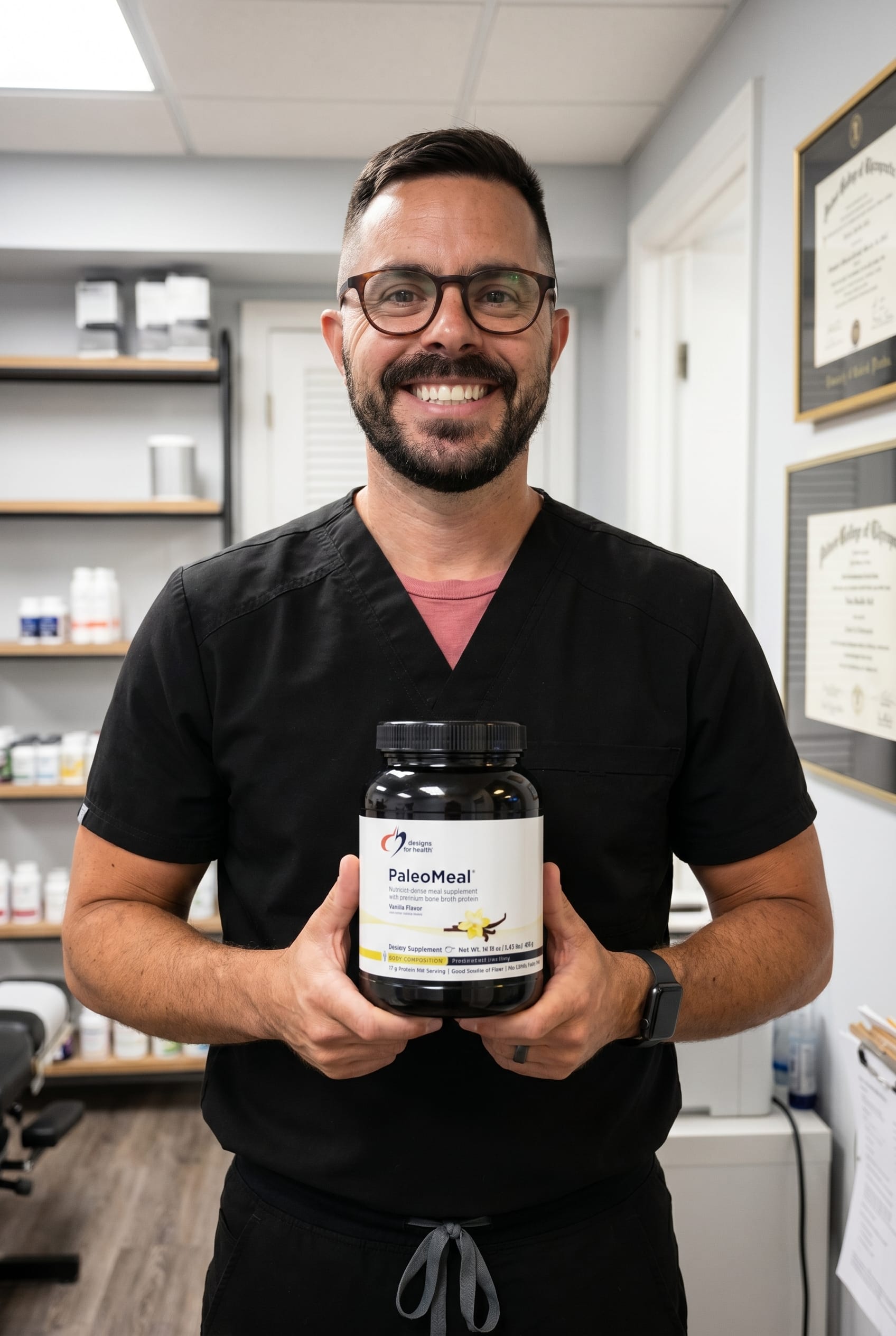 Dr. Bell holding PaleoMeal