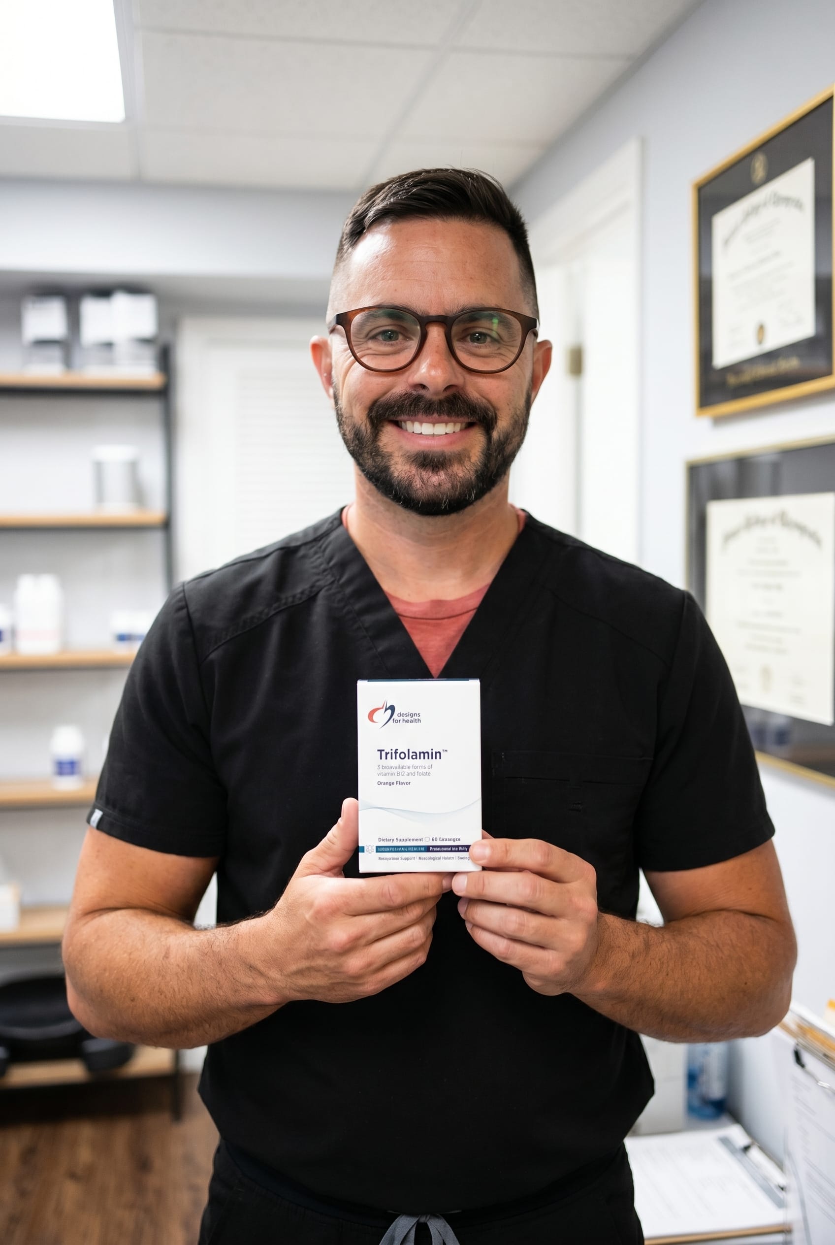 Dr. Bell holding trifolamin
