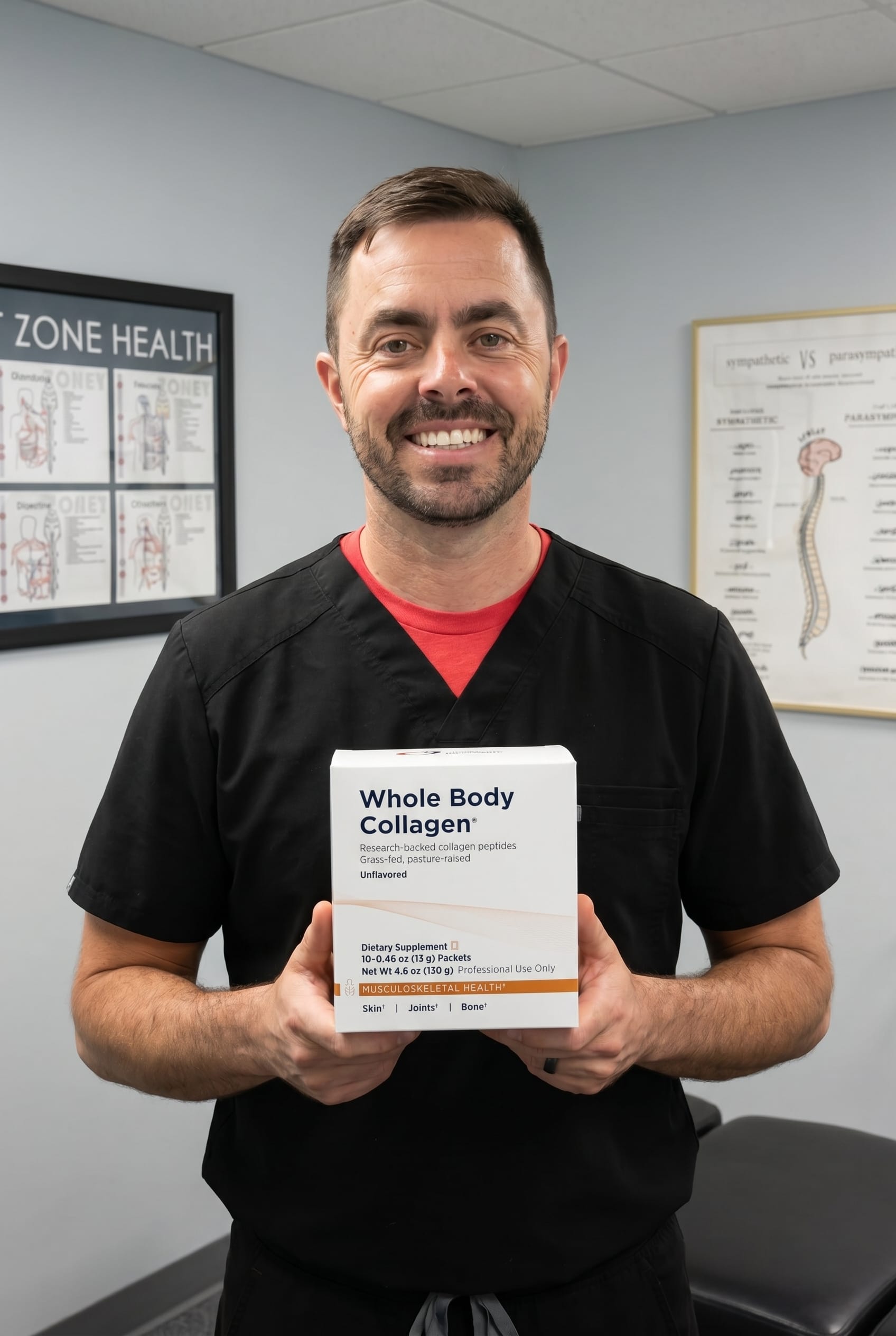 Dr. Bell holding Whole Body Collagen