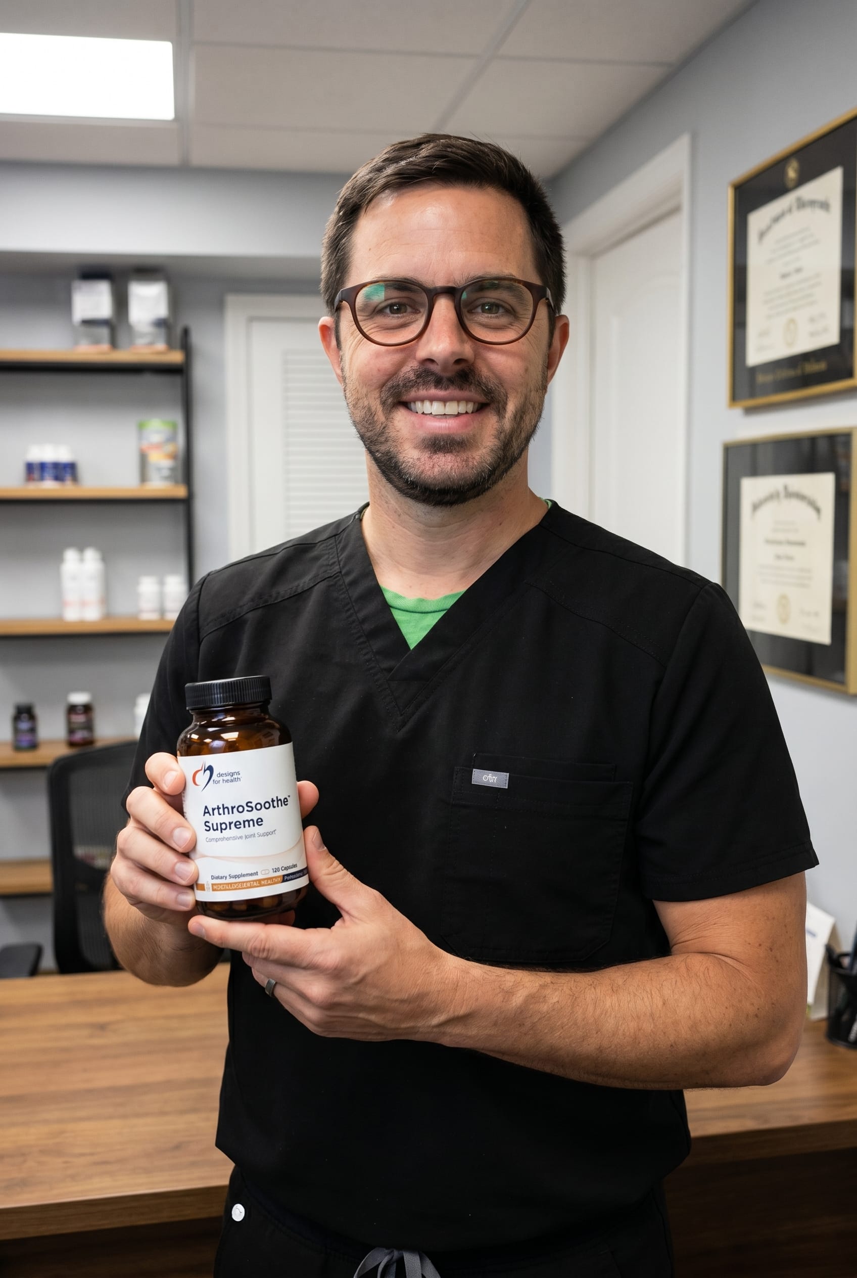 Dr. Bell holding ArthroSoothe Supreme