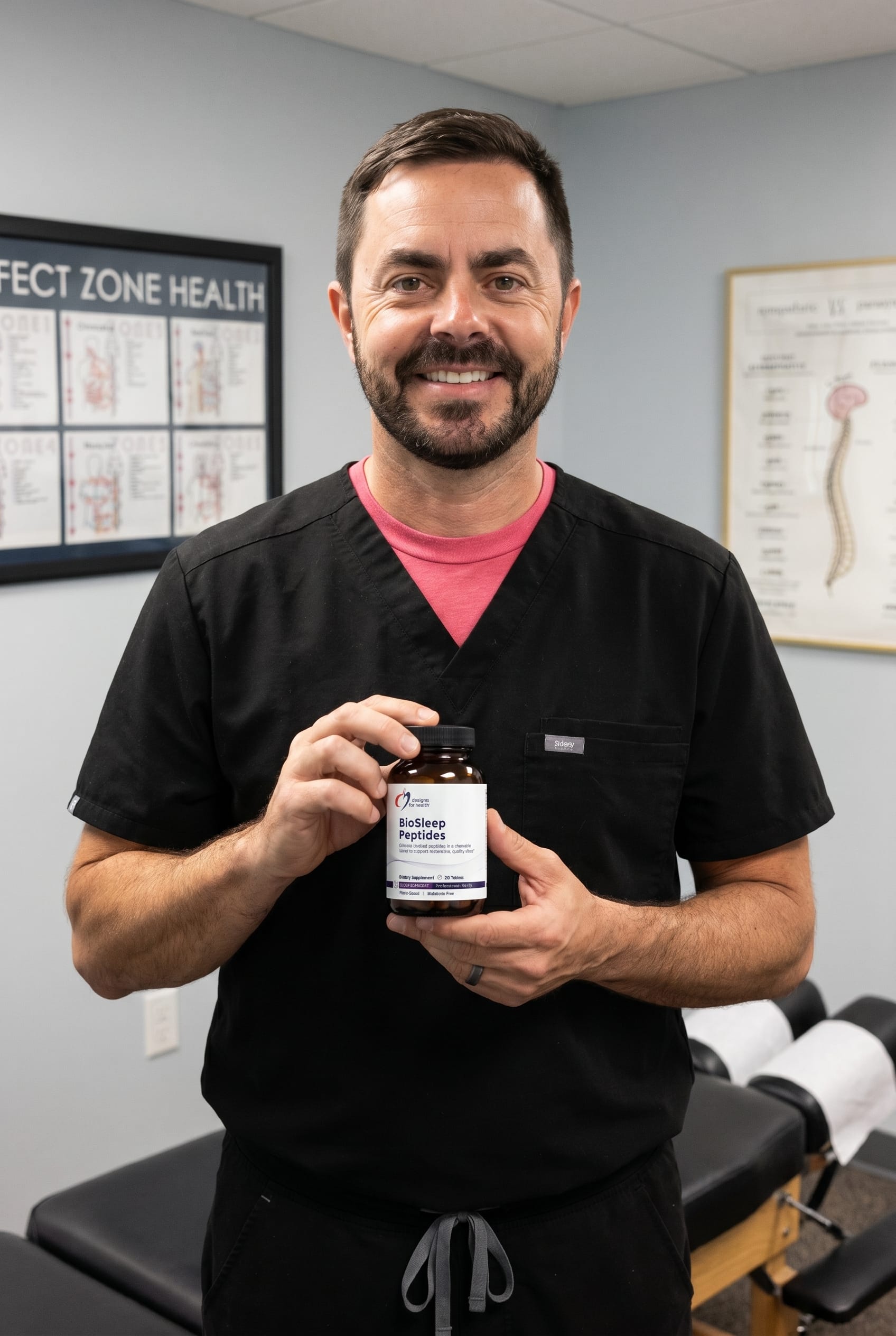 Dr. Bell holding BioSleep Peptides