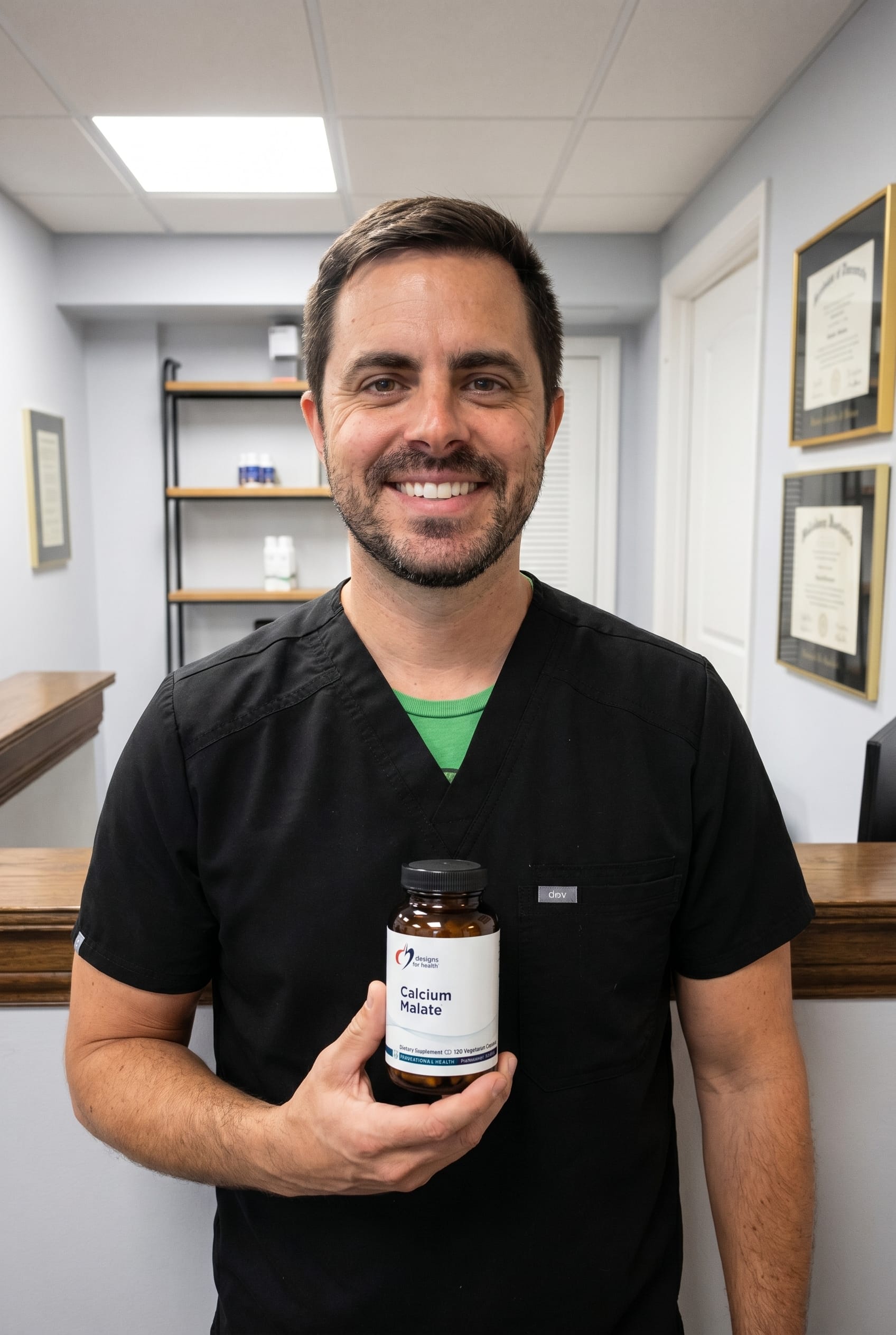 Dr. Bell holding Calcium Malate