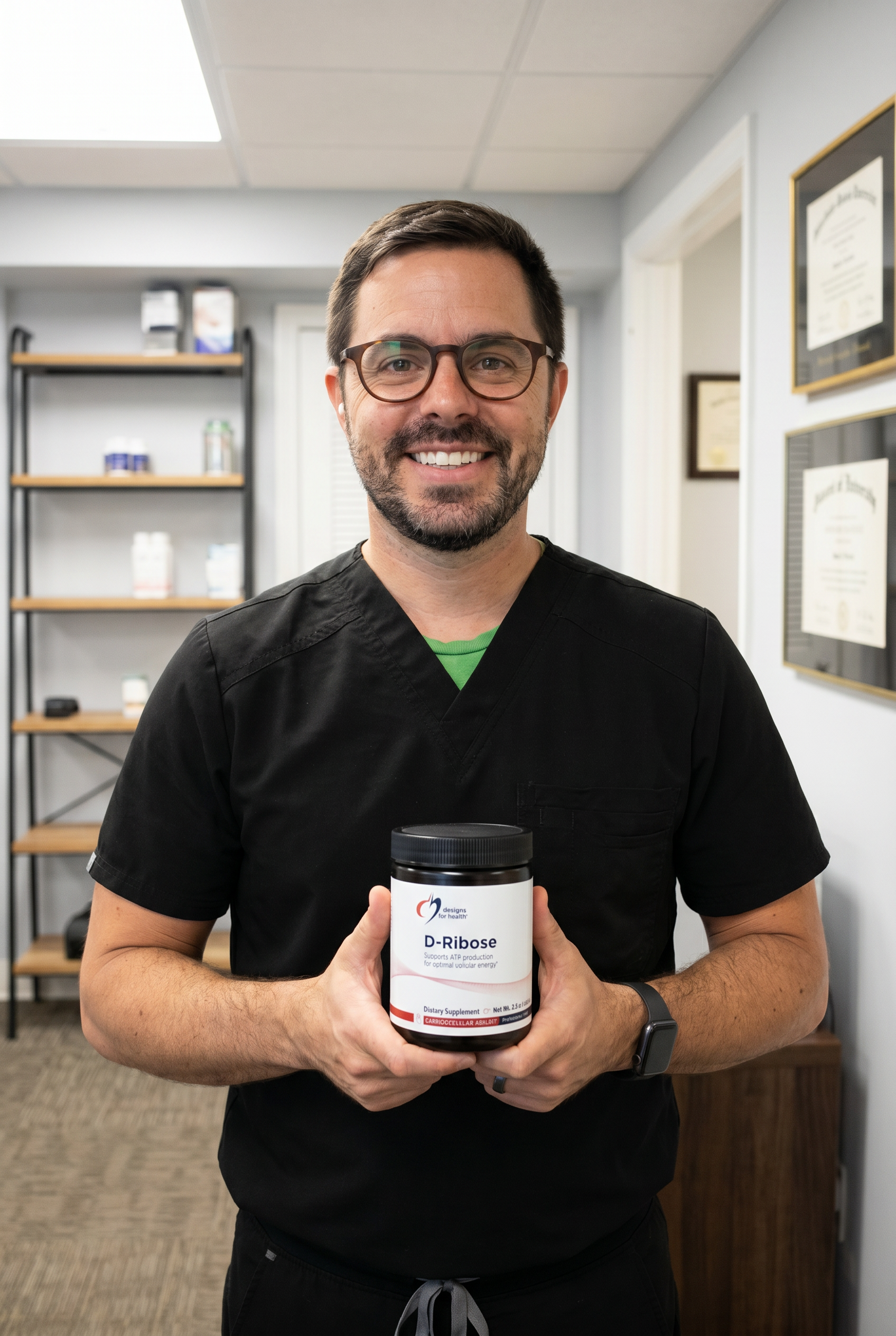 Dr. Bell holding d-ribose