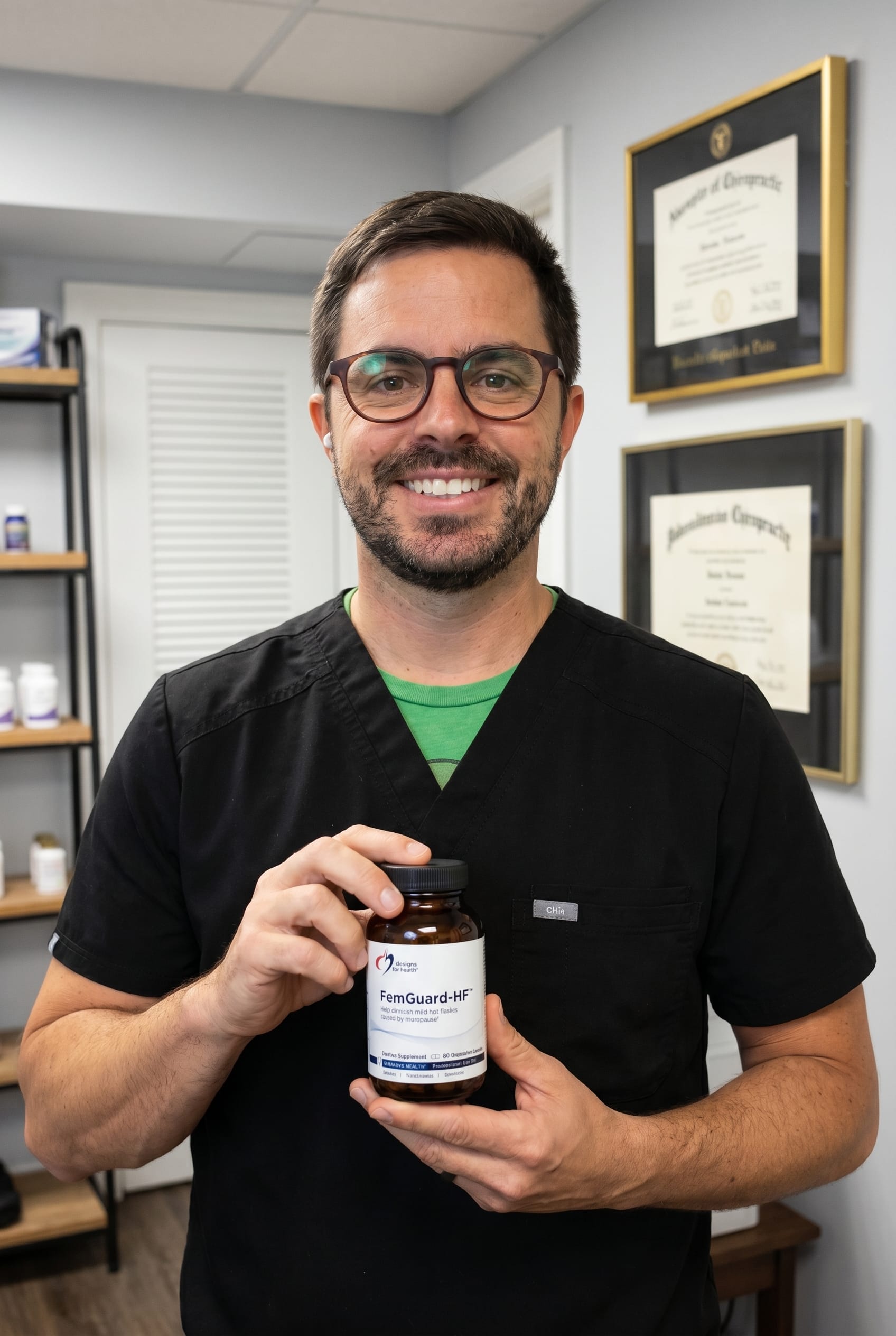 Dr. Bell holding FemGuard-HF