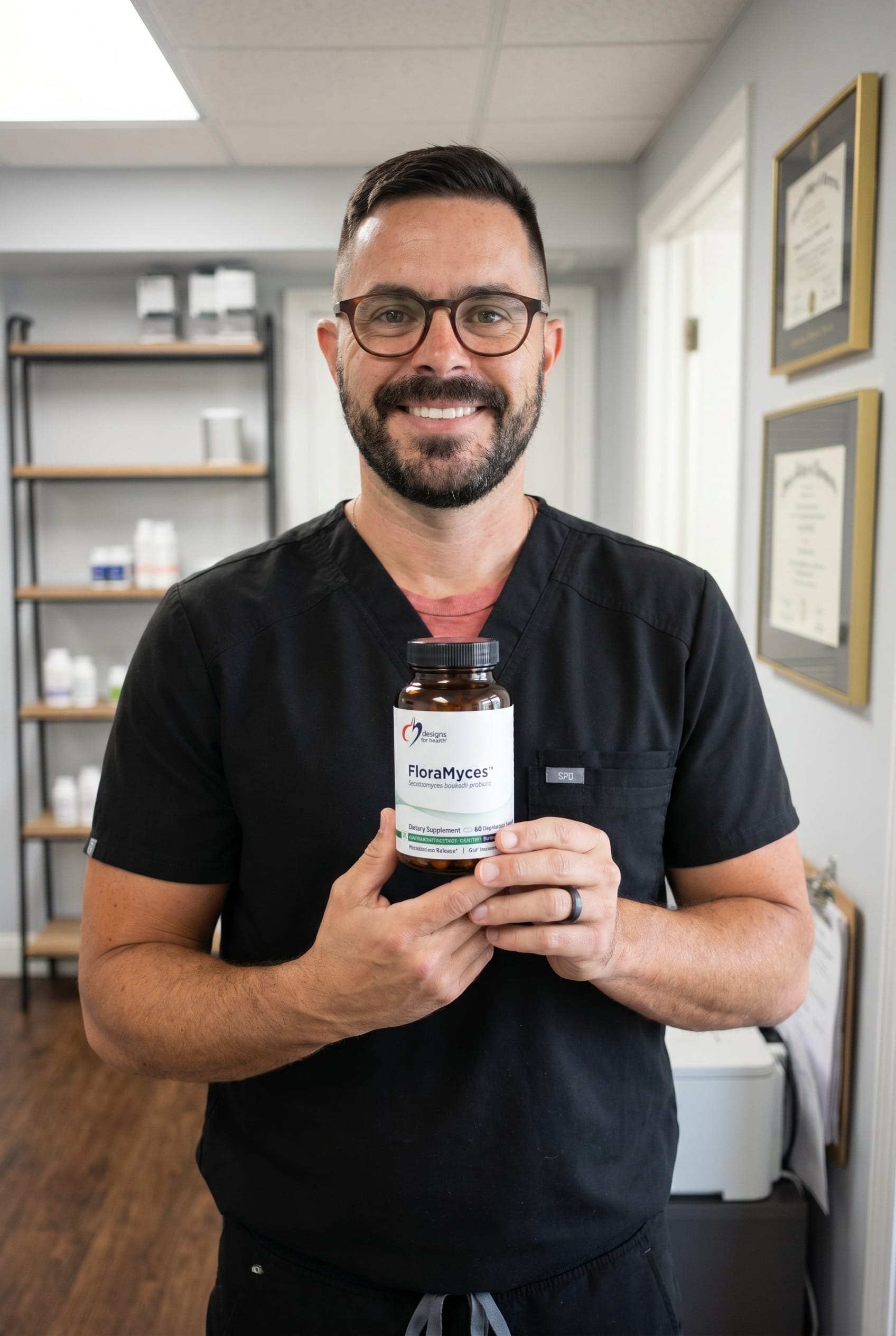 Dr. Bell holding floramyces
