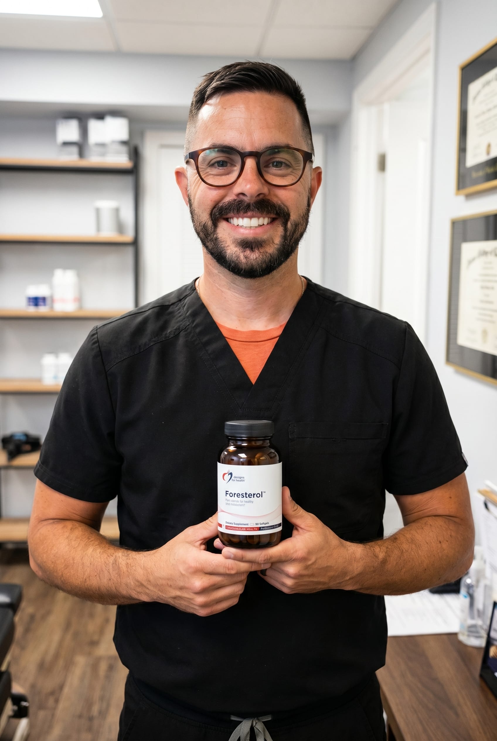 Dr. Bell holding Foresterol