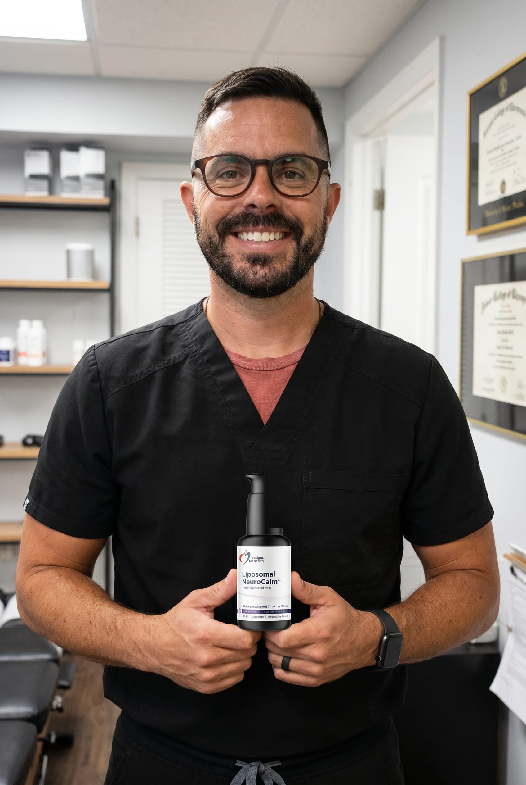 Dr. Bell holding Liposomal NeuroCalm