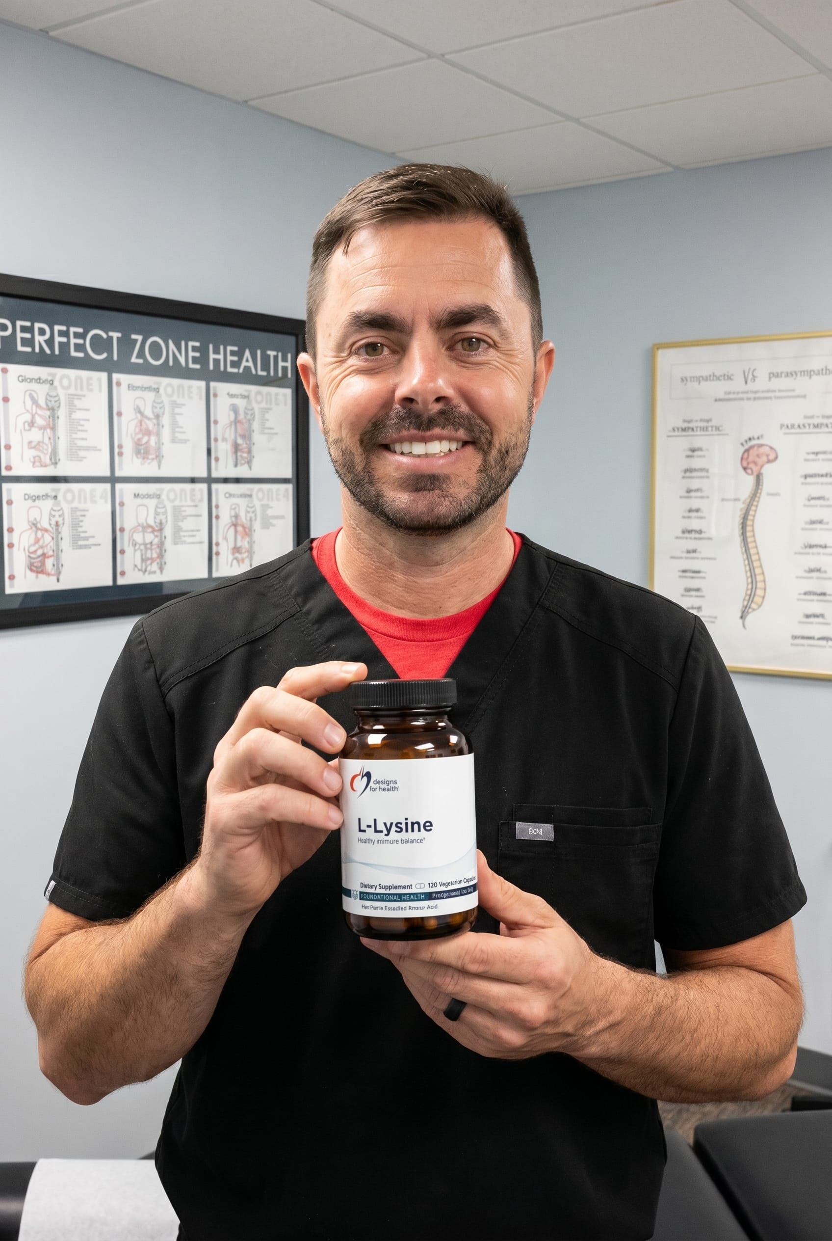 Dr. Bell holding lysine