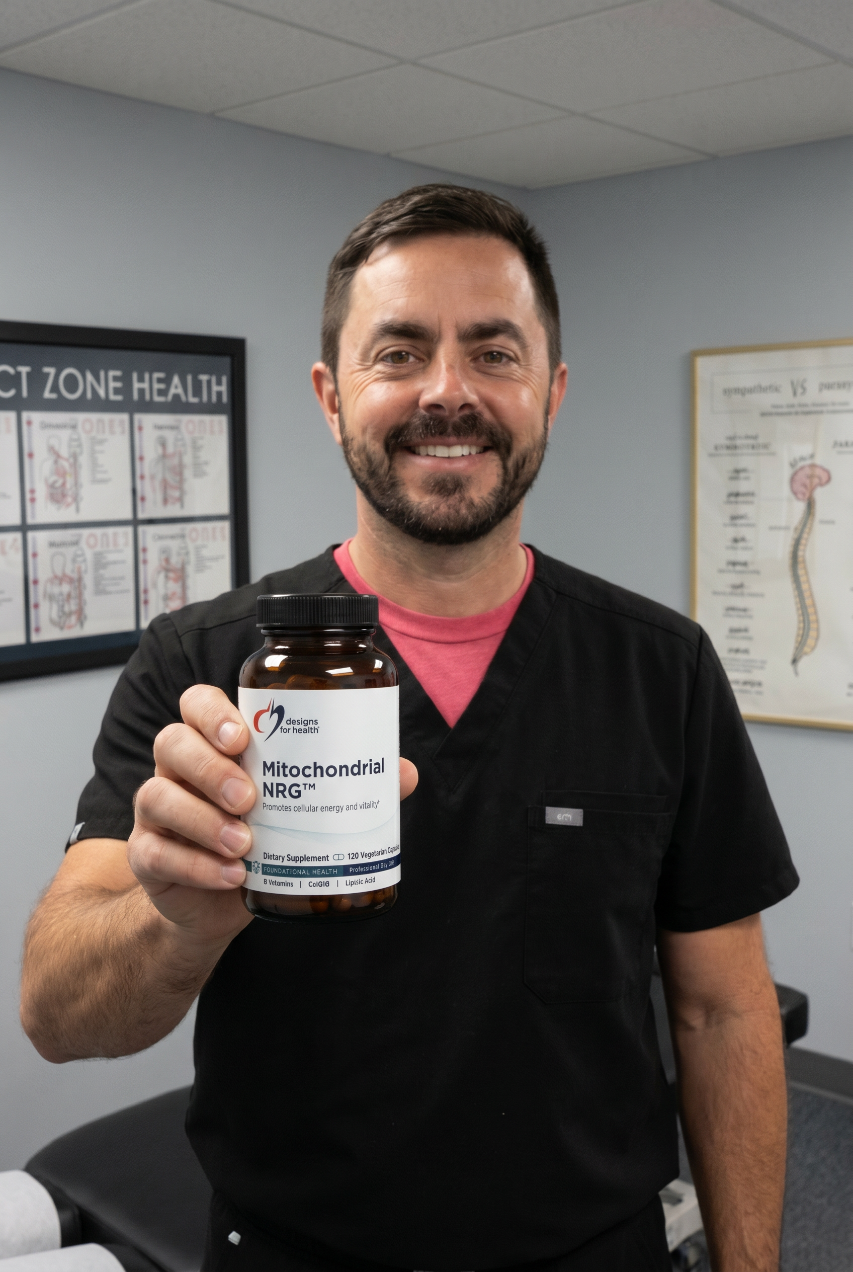 Dr. Bell holding Mitochondrial NRG