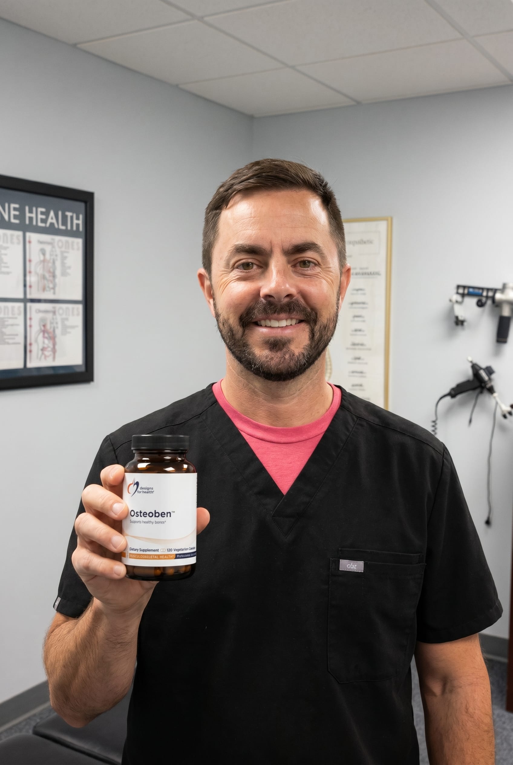 Dr. Bell holding osteoben