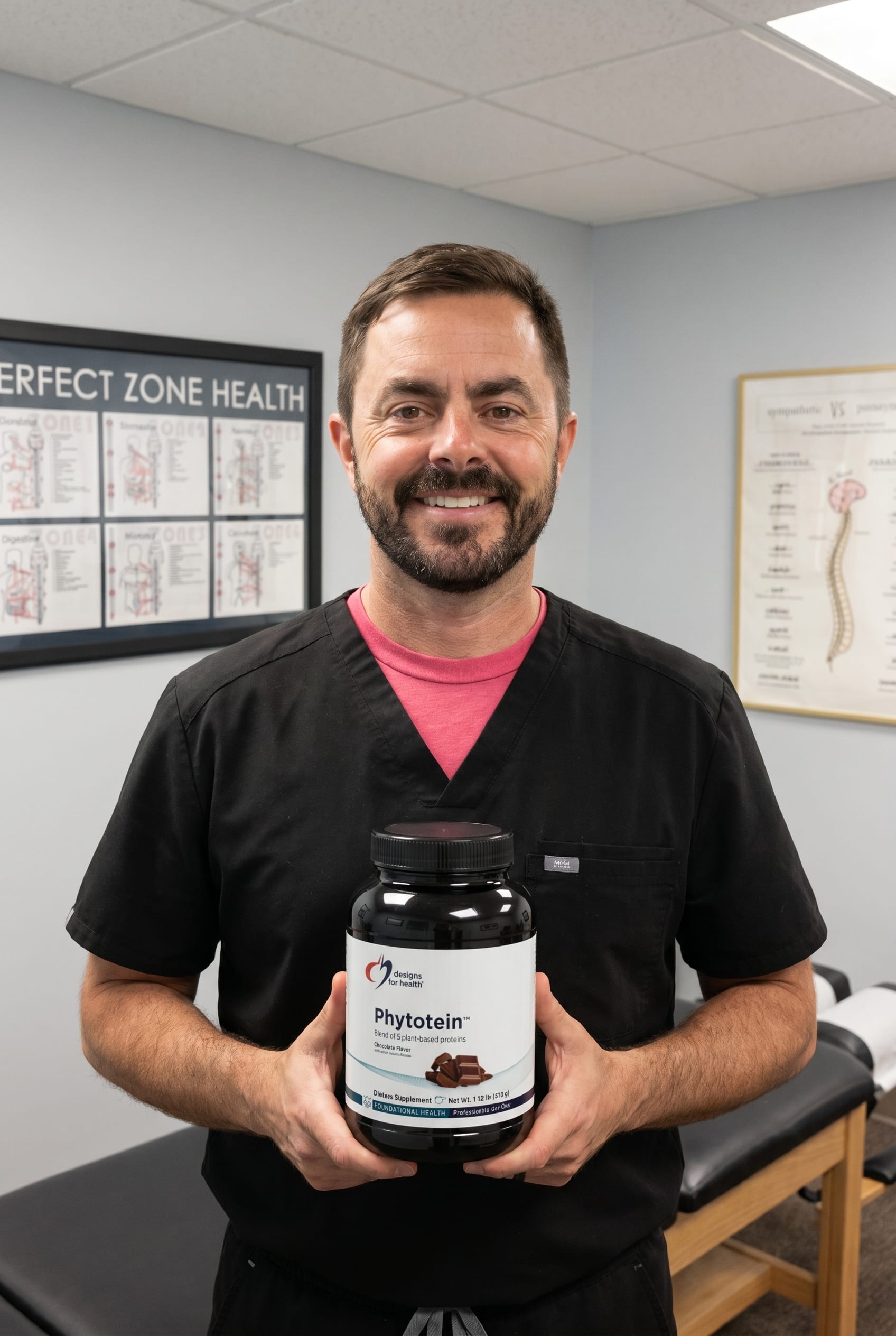 Dr. Bell holding Phytotein