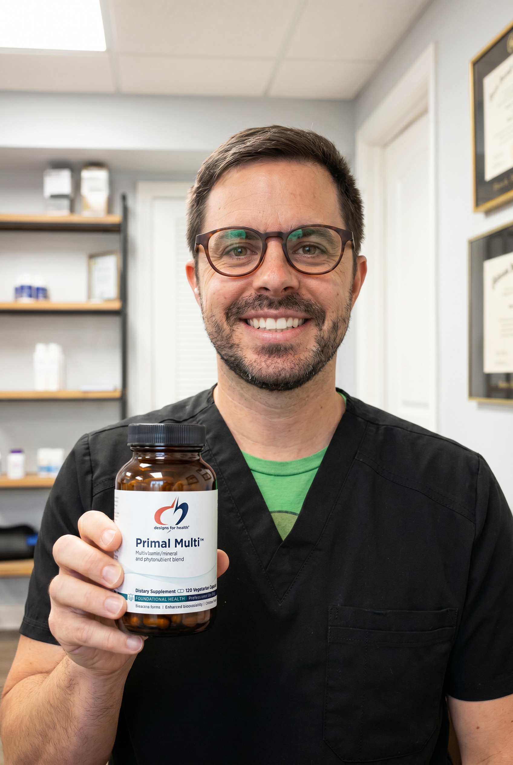 Dr. Bell holding Primal Multi