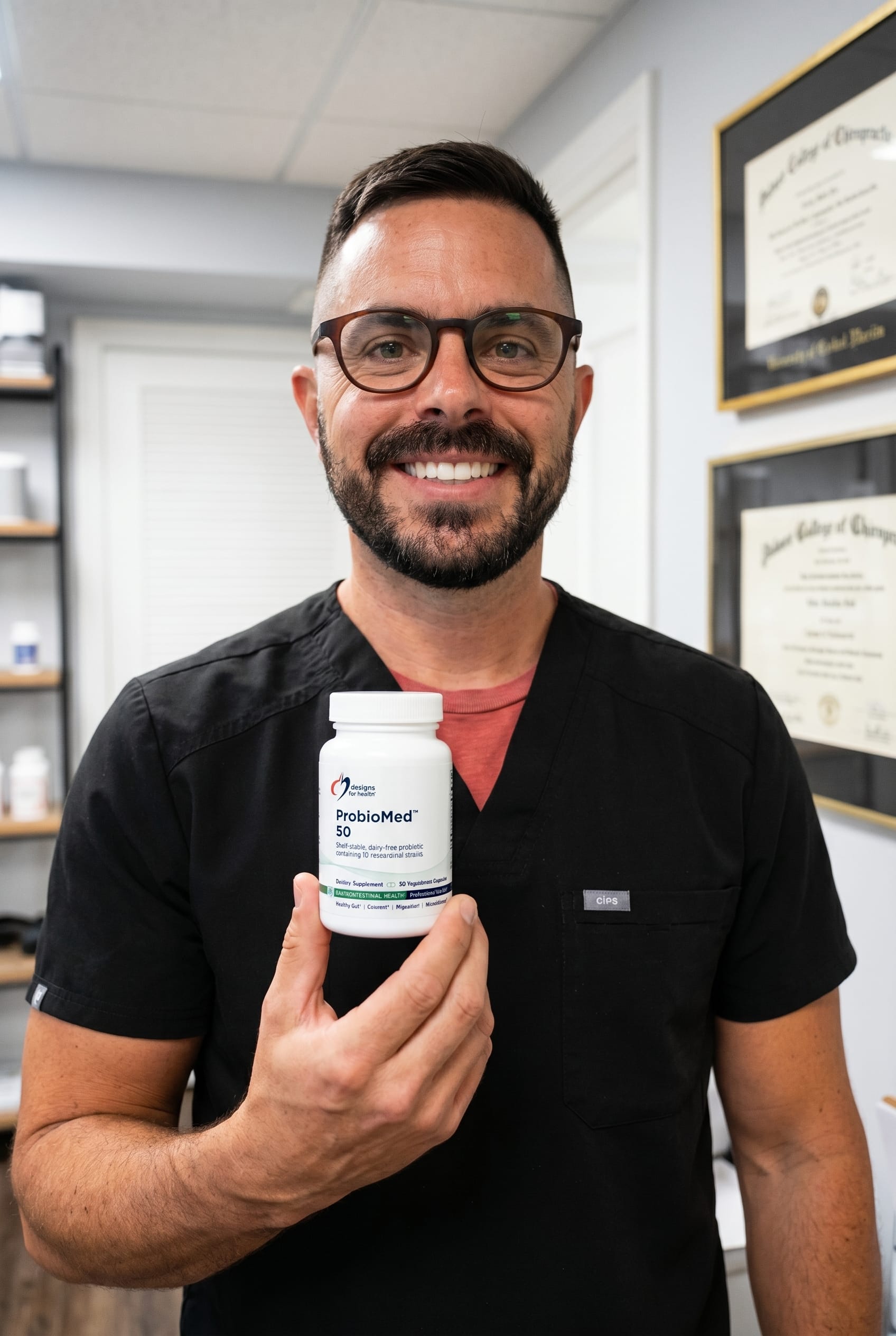 Dr. Bell holding ProbioMed 50