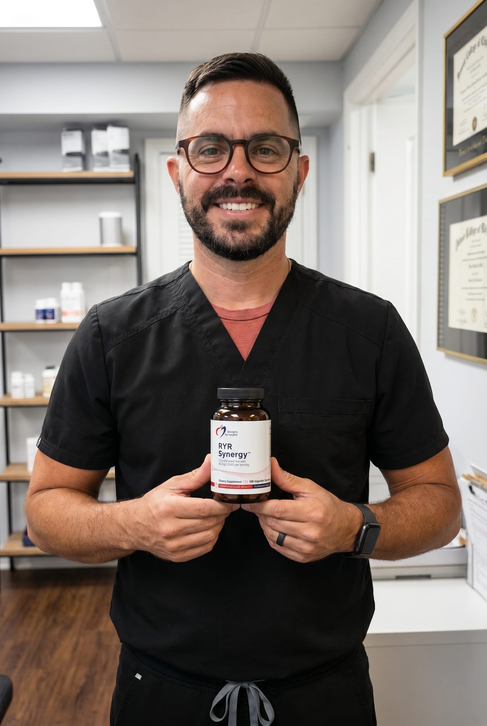 Dr. Bell holding RYR Synergy