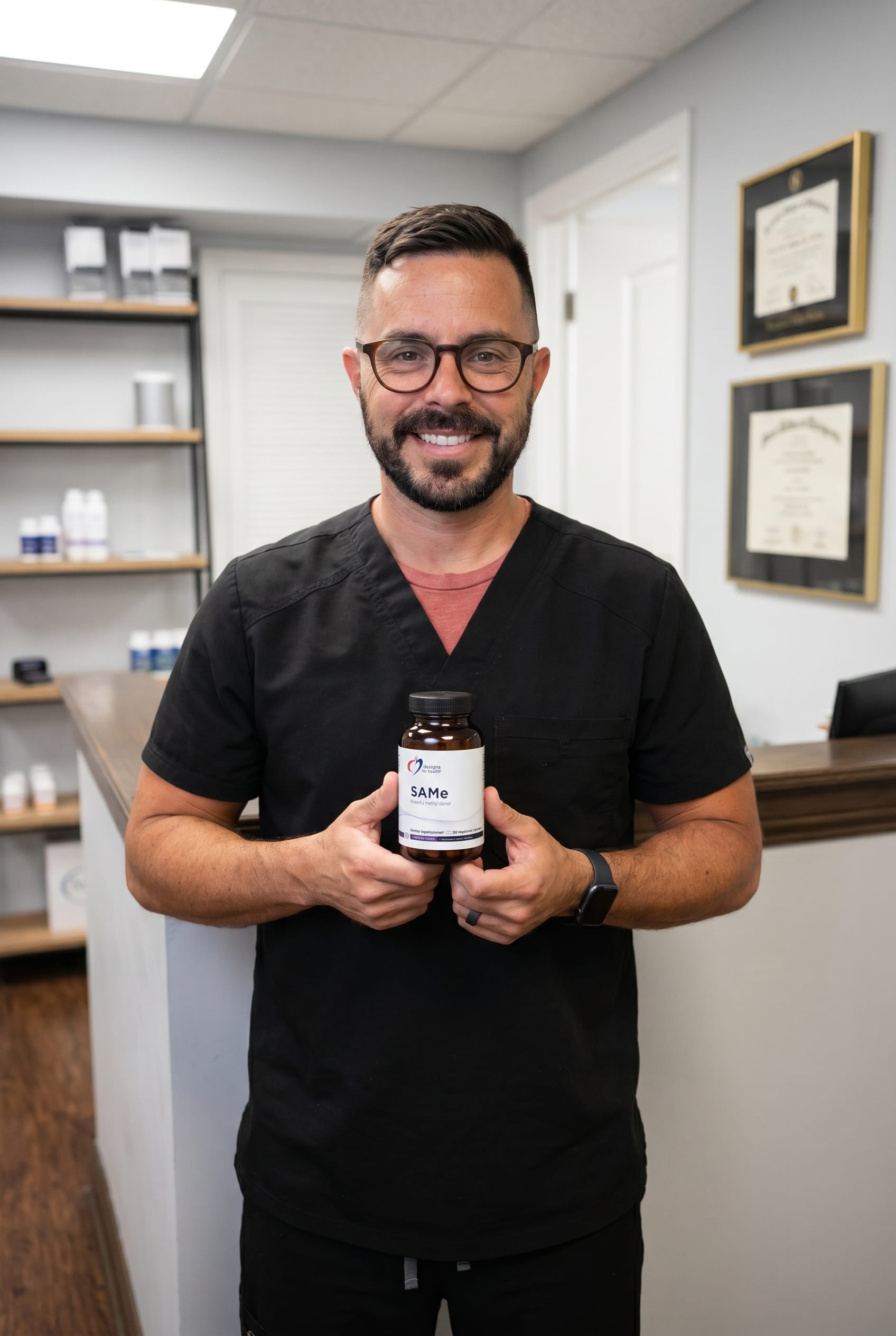 Dr. Bell holding SAMe