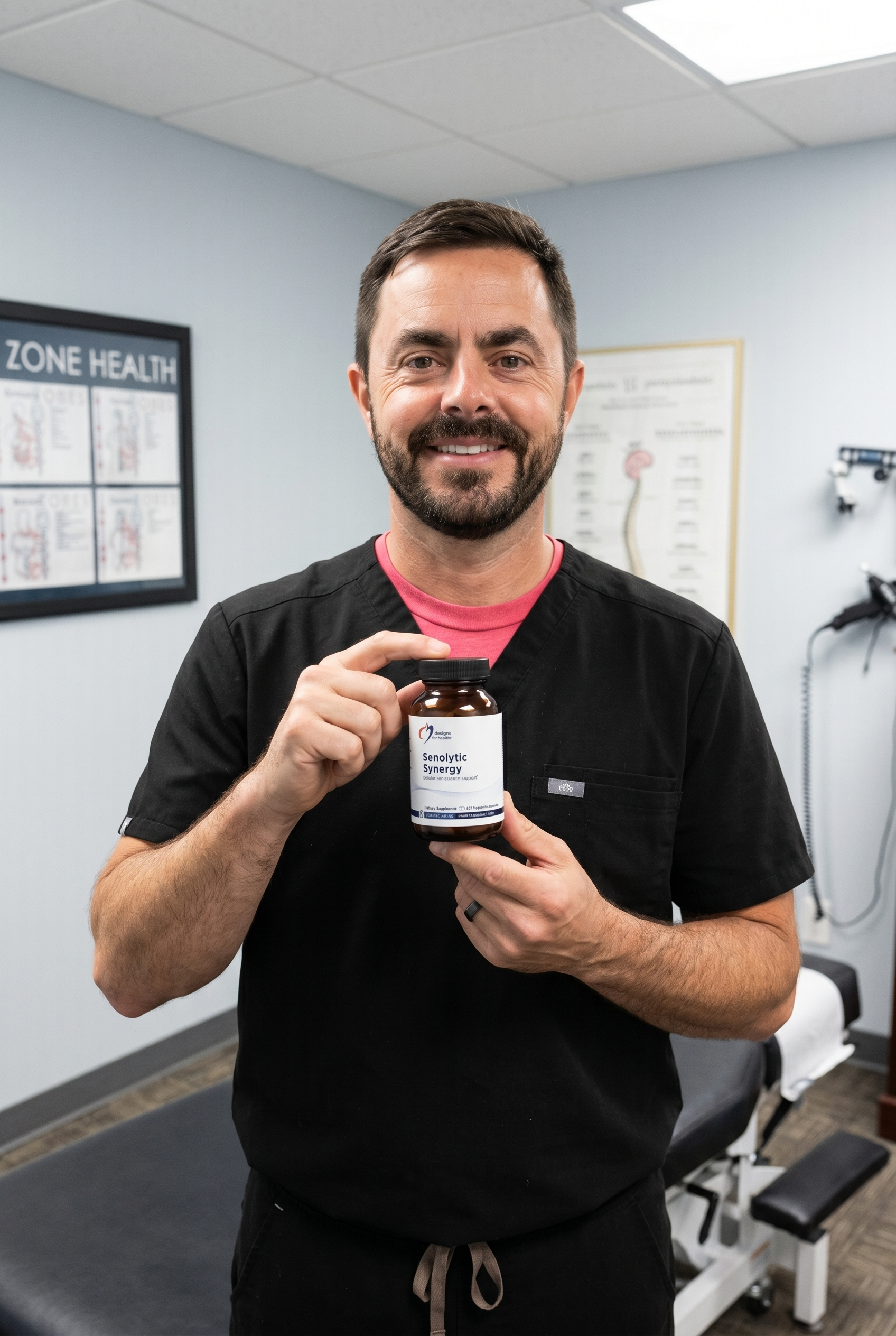 Dr. Bell holding Senolytic Synergy