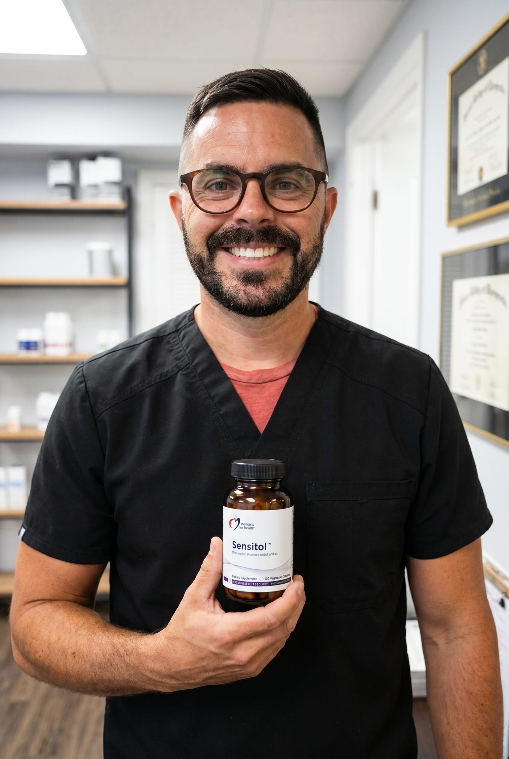 Dr. Bell holding Sensitol