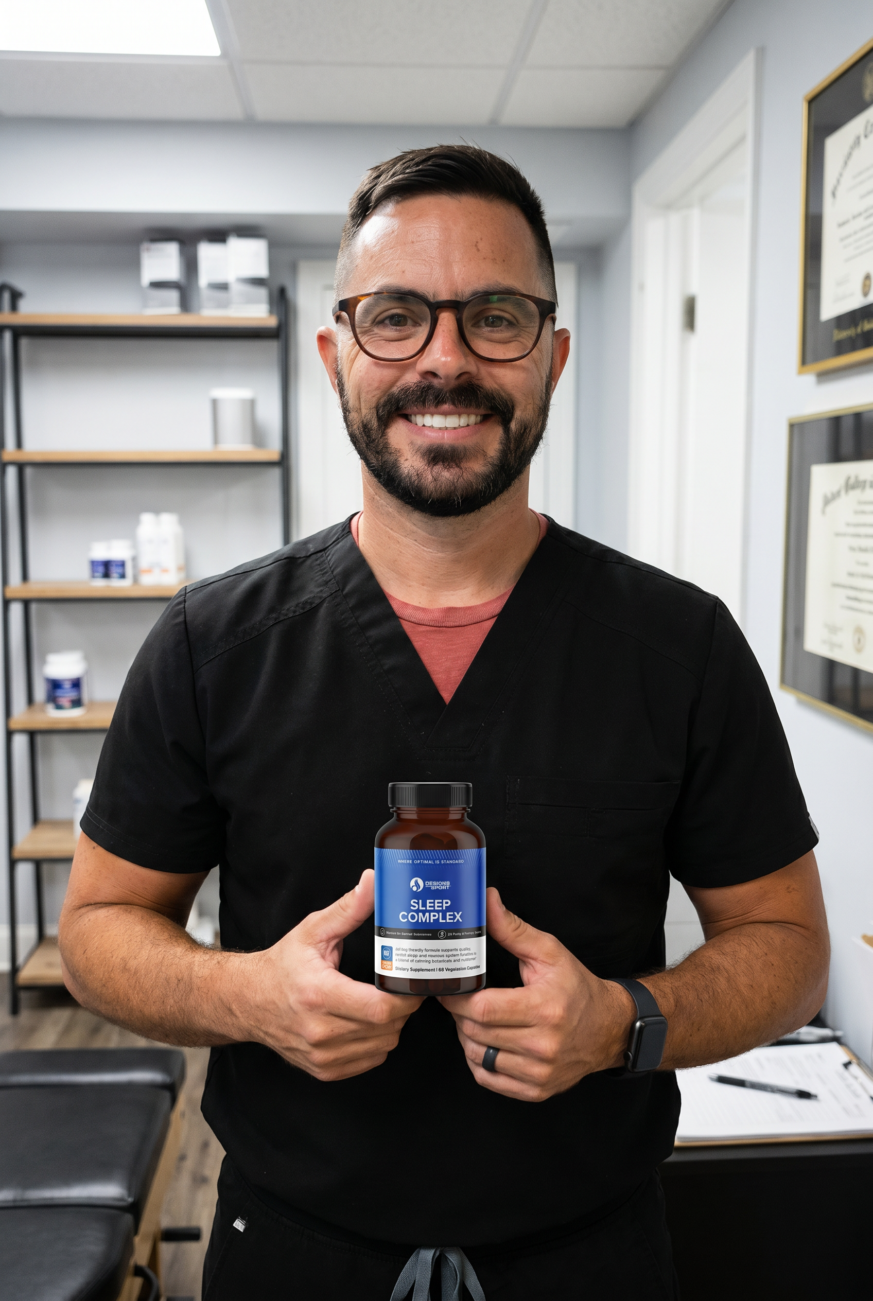 Dr. Bell holding Sleep Complex