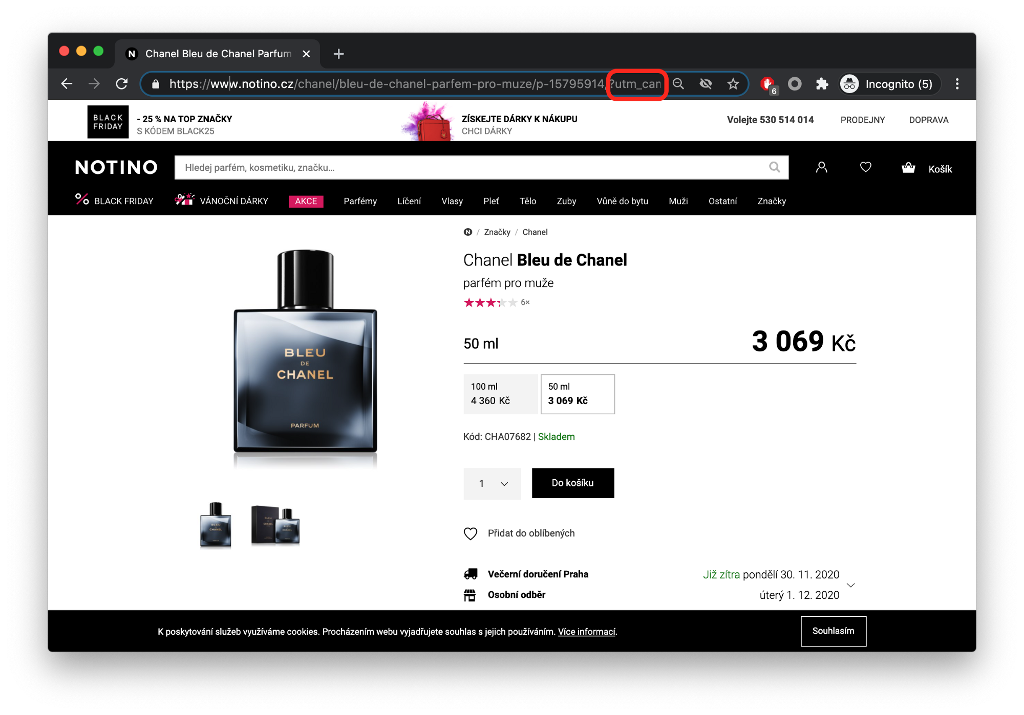 Screenshot of a chanel parfume offer from Notino.