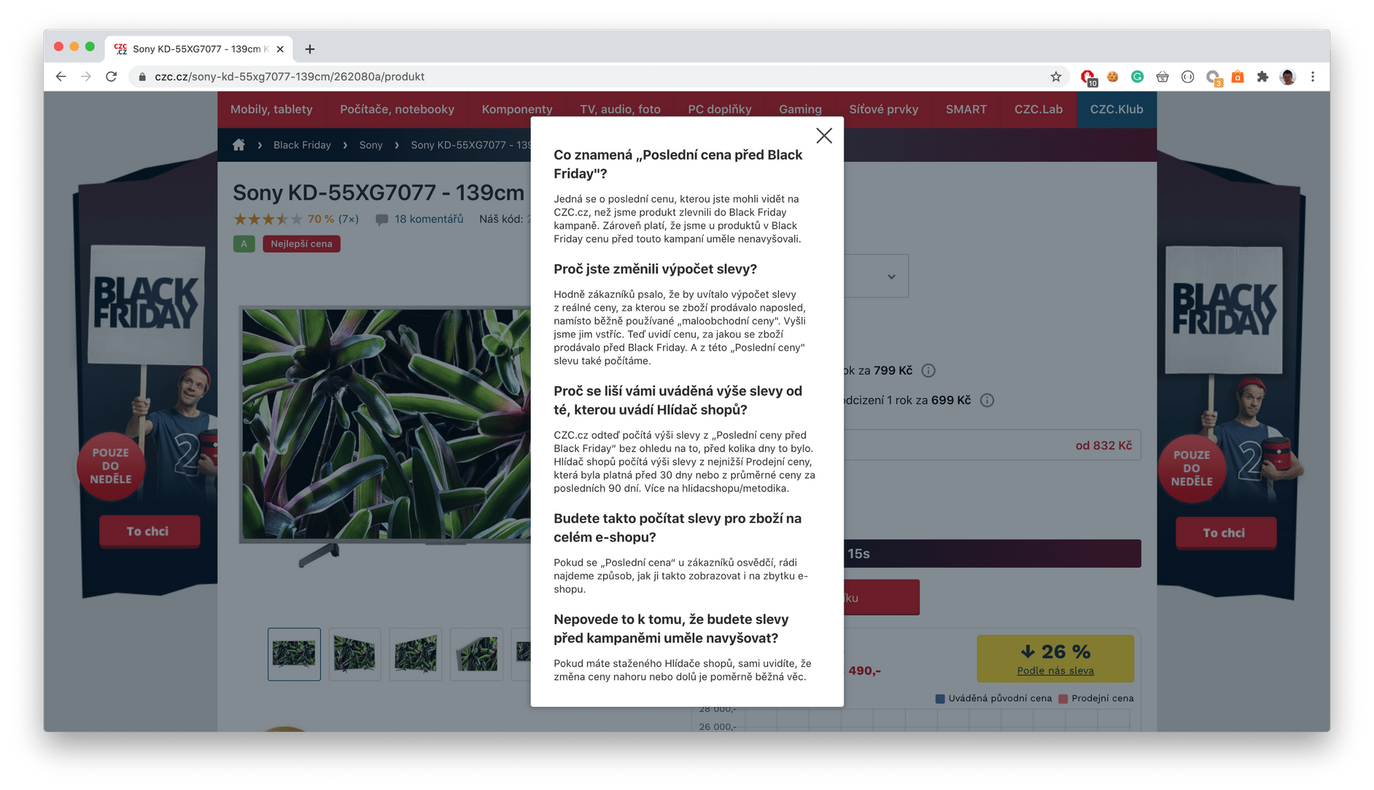 snímek obrazovky FAQ okna ohledně slev na portálu czc.cz