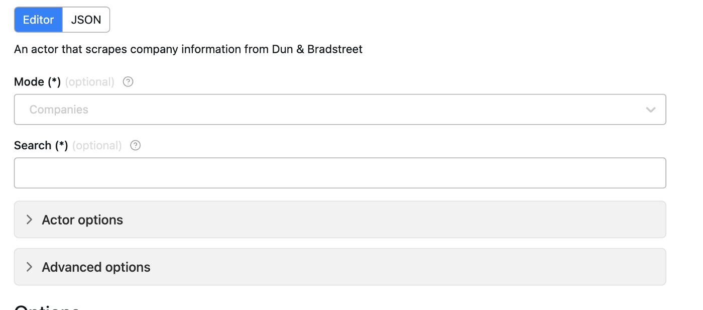 screenshot of the actor's input tab
