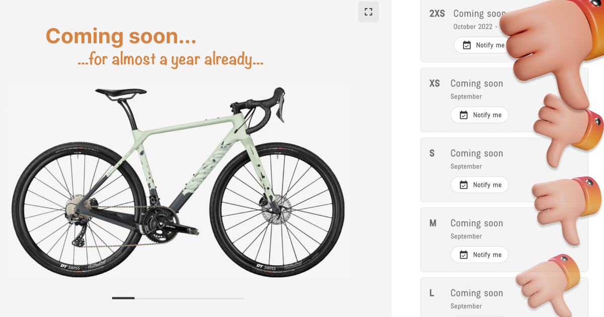 An example of bike models being out stock on e-commerce website.