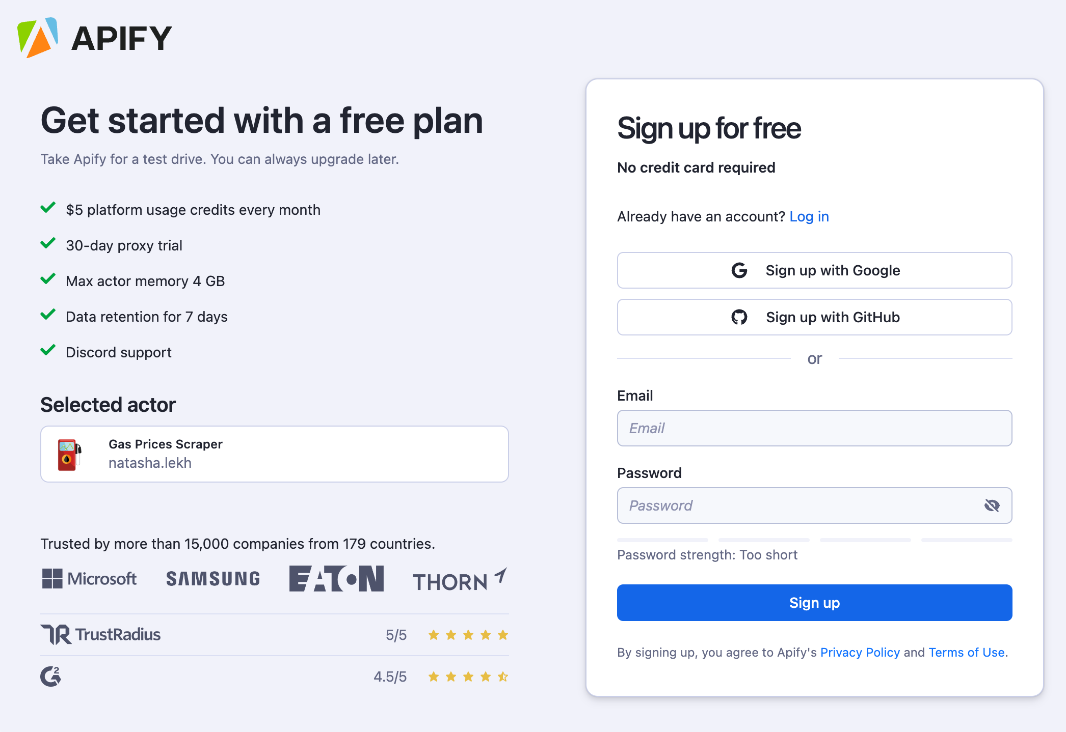 Sign up for free to scrape recent gas prices covering gas stations anywhere in the world
