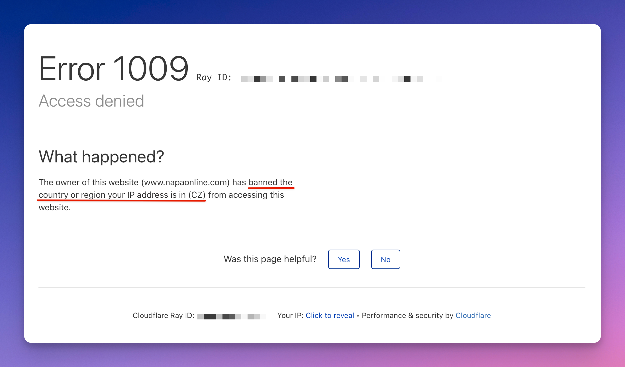 Error 1009: getting banned because of proxy location choice