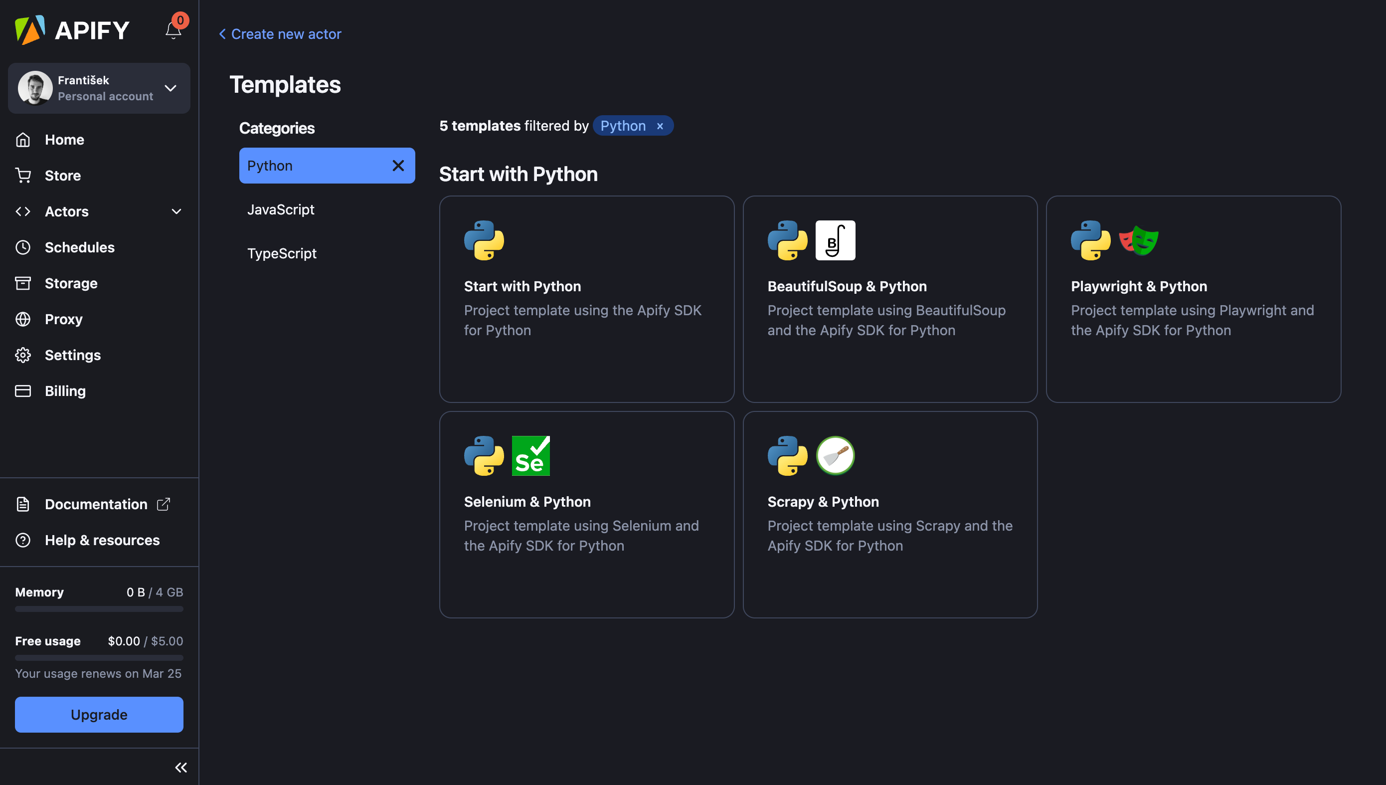 Web Scraping Python templates