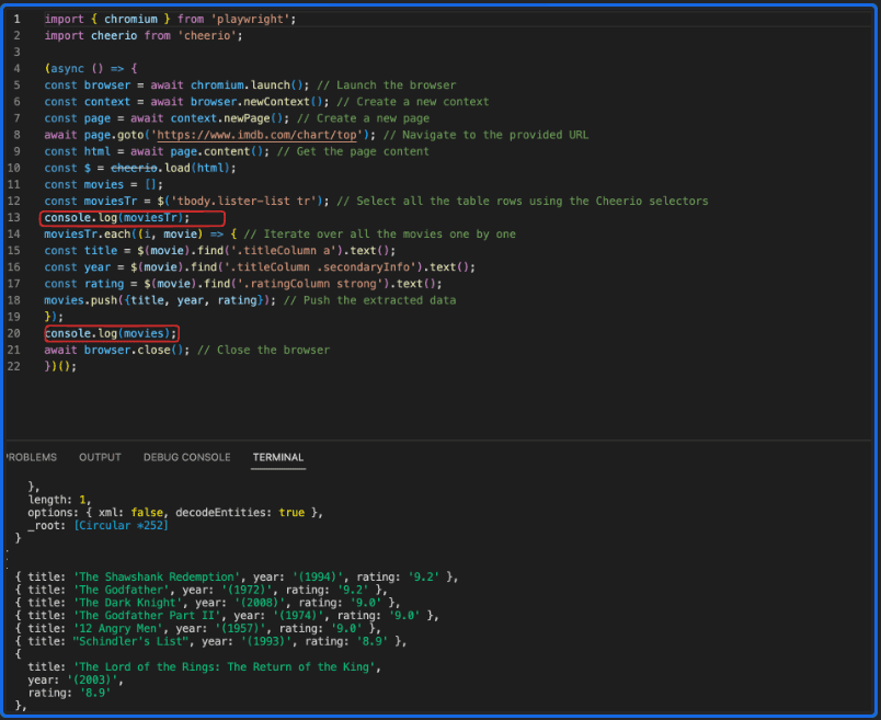 Debugging using the console.log