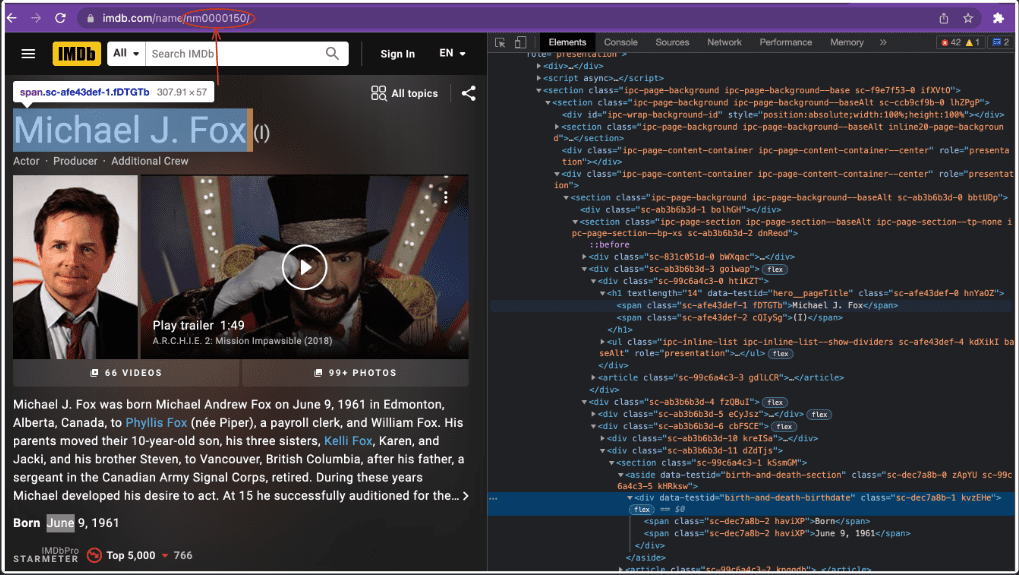 Scraping multiple pages with Cheerio: IMDb - Michael J. Fox page