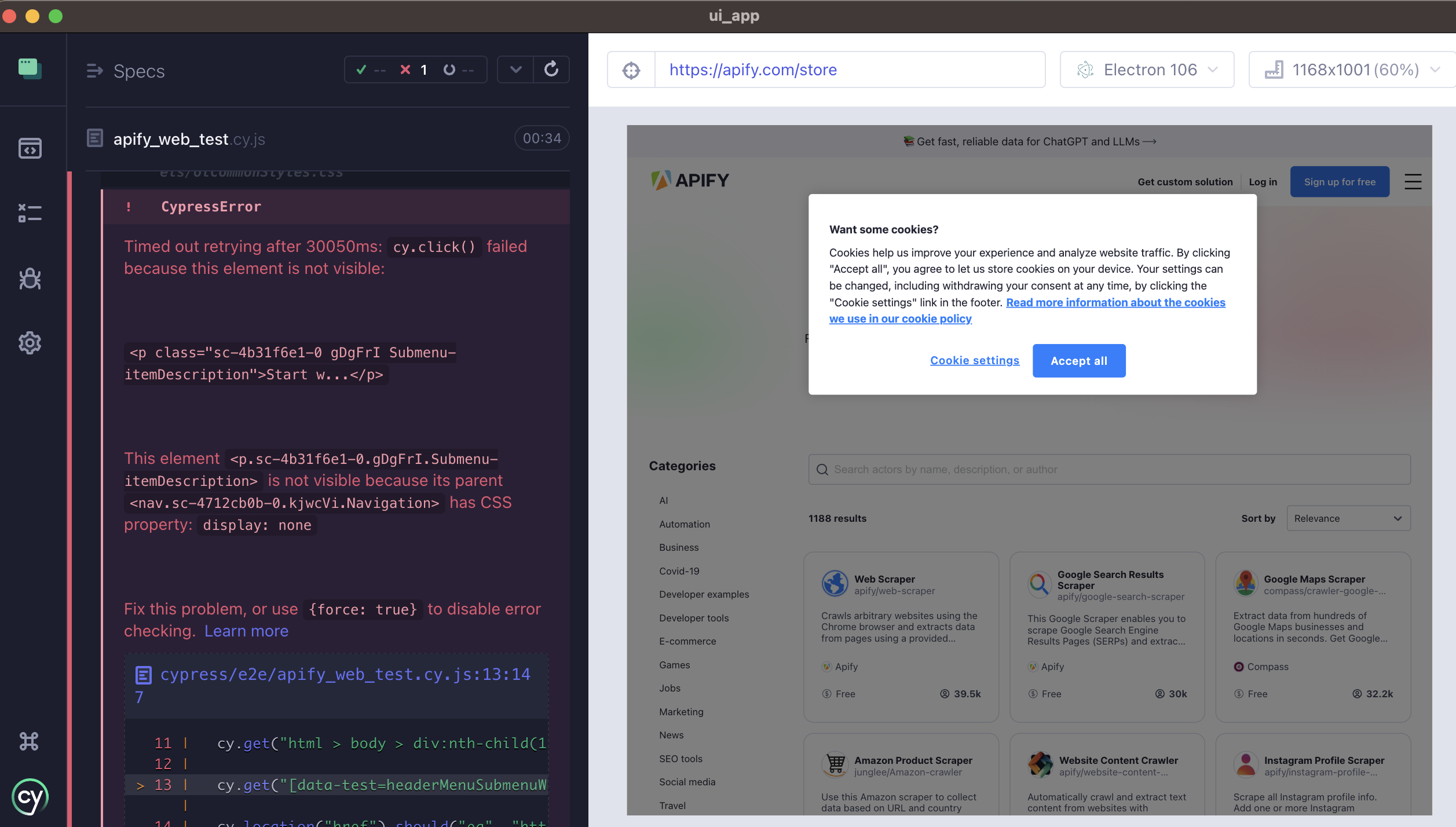 vs. same timeout error in Cypress CLI