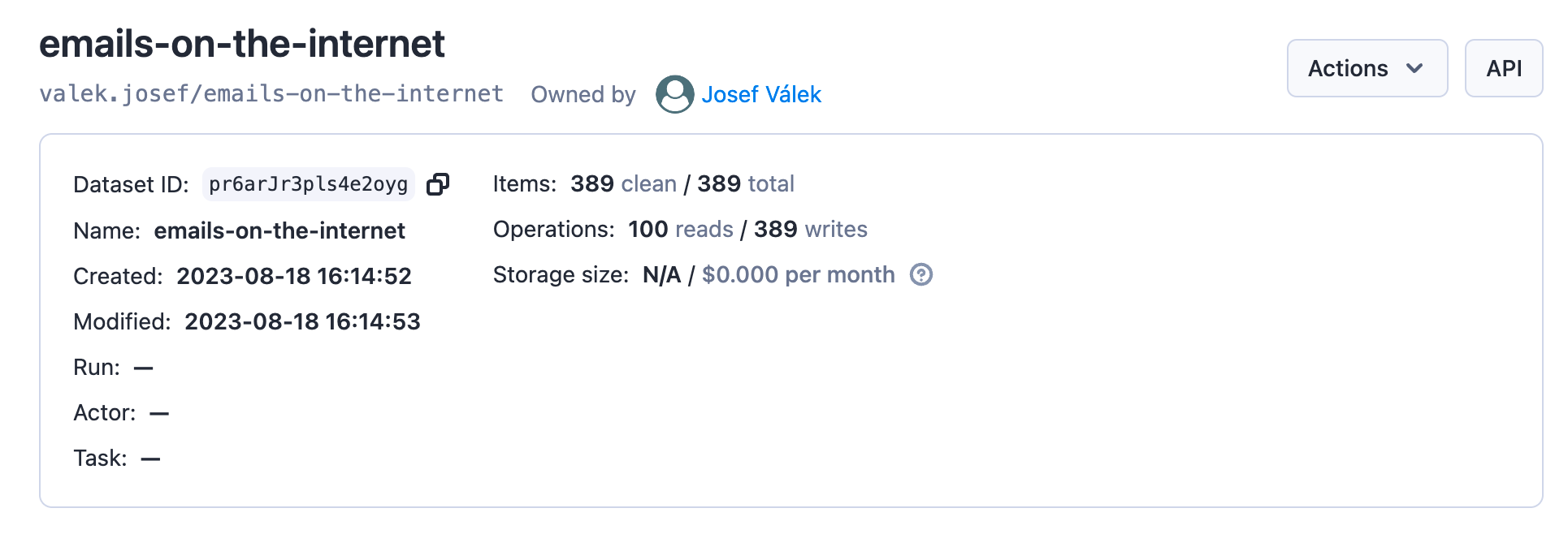 Scraped data deduplication: screenshot of resulting dataset