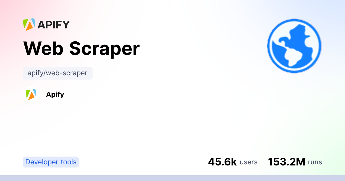 OG image of the Web Scraper tool; OG structure applicable to every tool in Apify Store