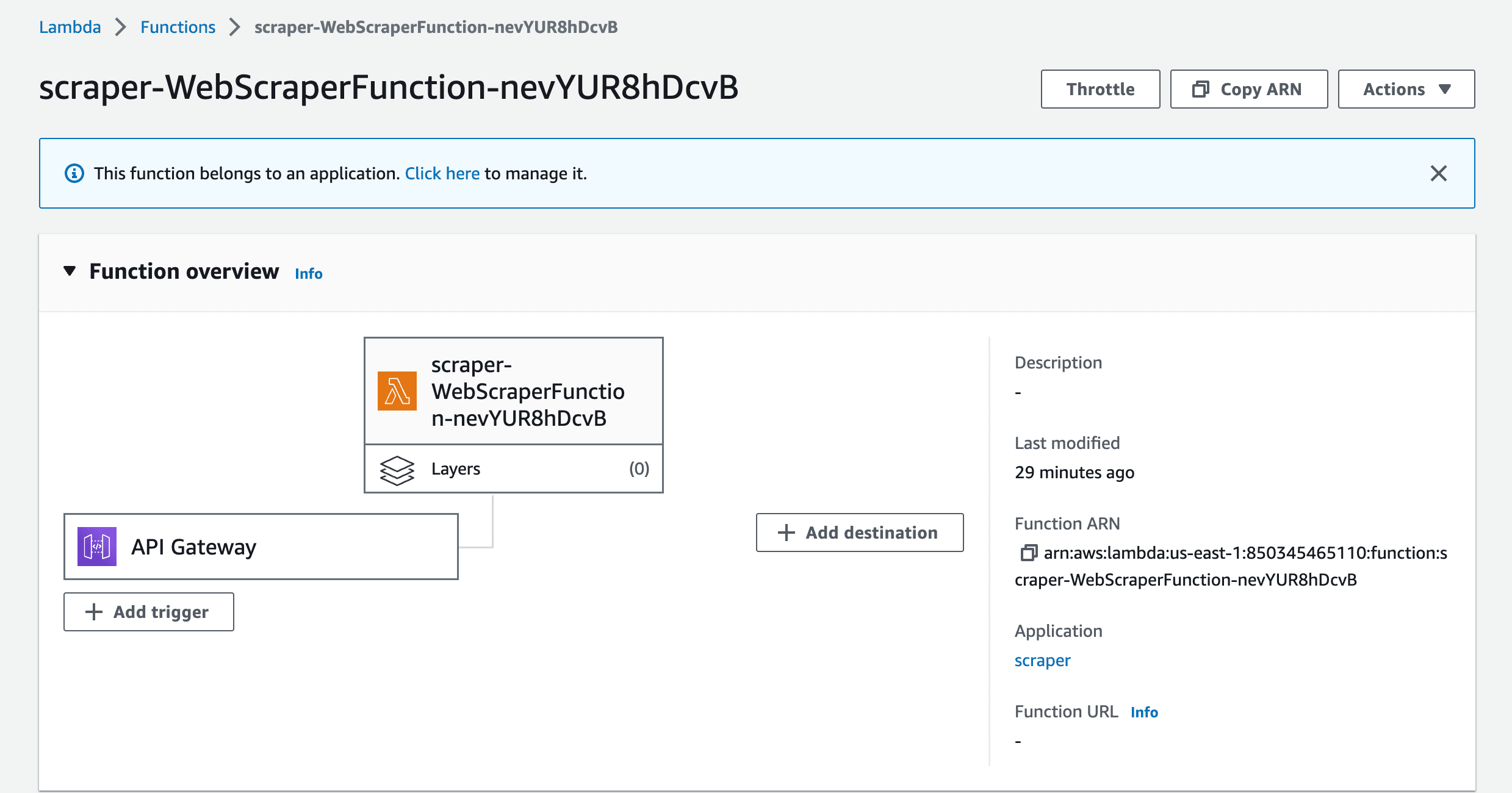 AWS Web scraper function