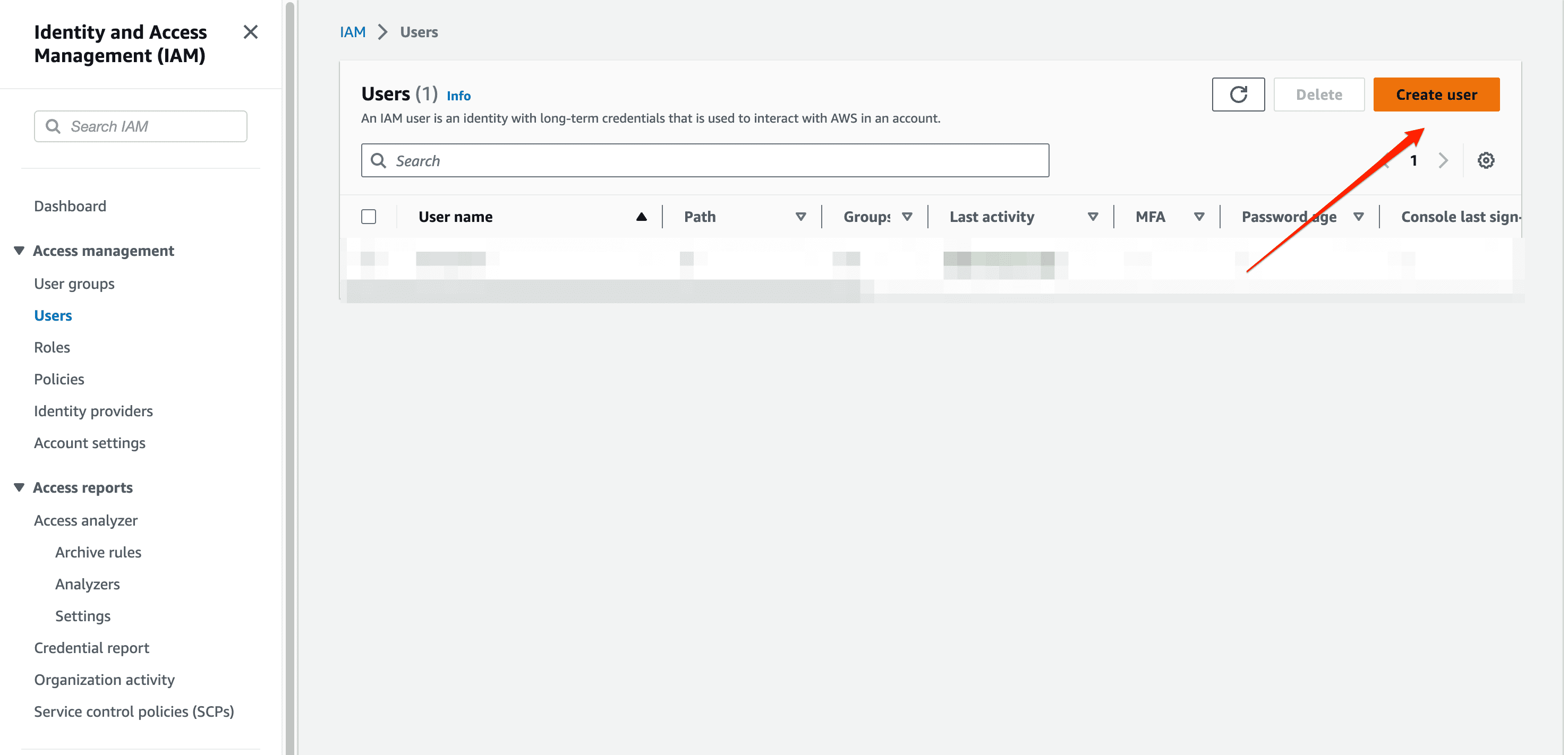 Create new user AWS account