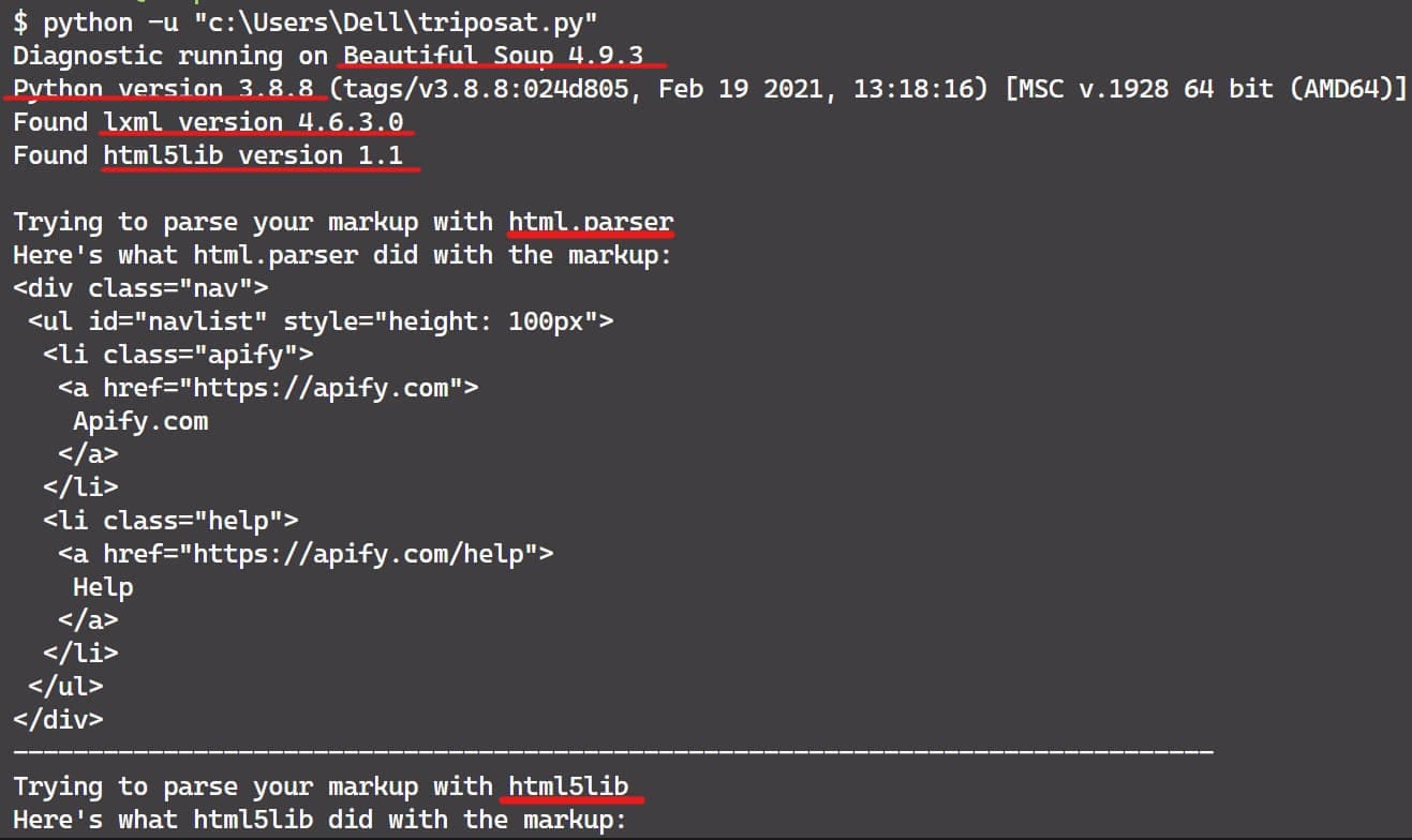 How to parse HTML in Python. Diagnose function