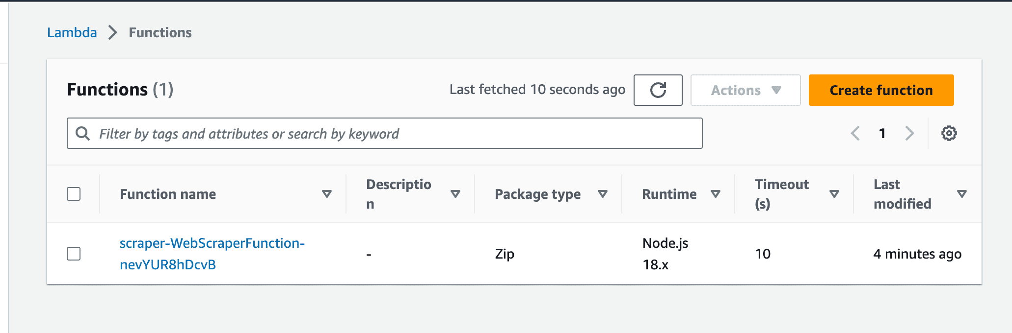 Testing the Lambda function