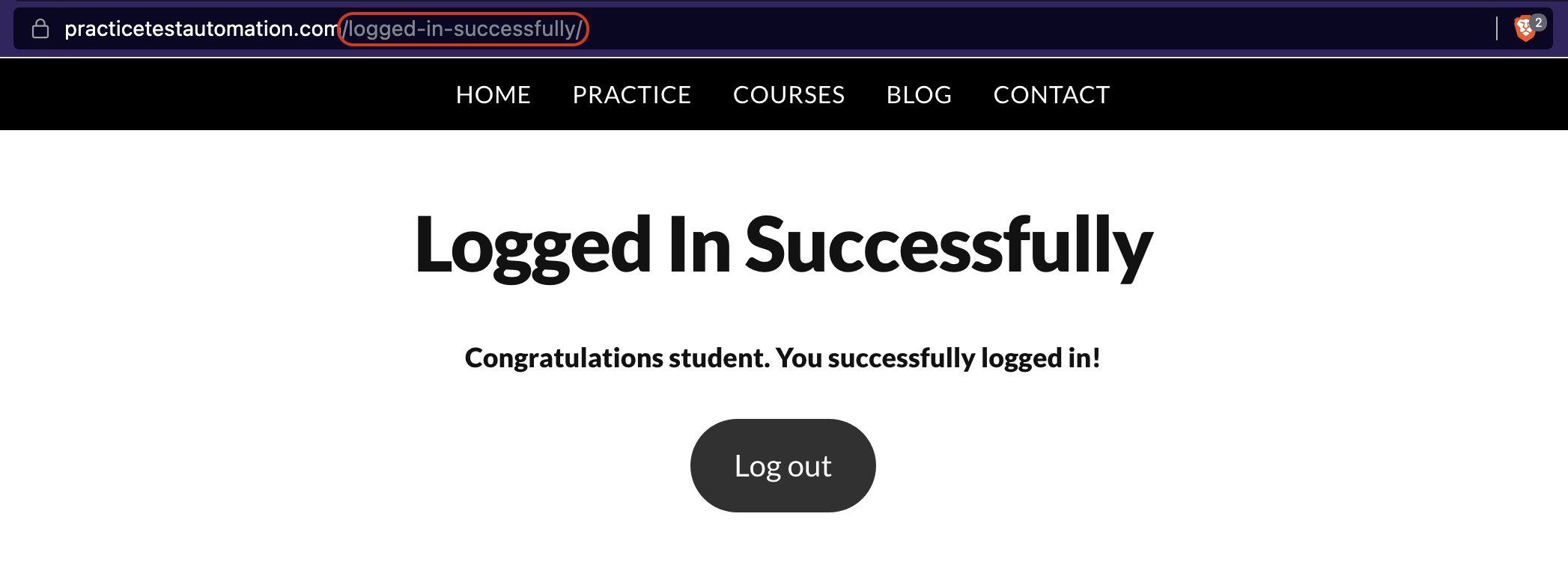 Selenium POM: successful login screen