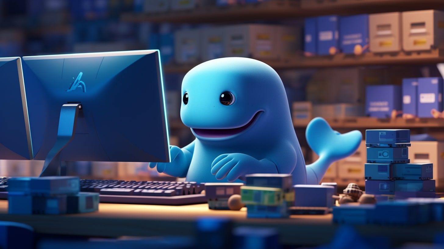 Python on Docker: illustration of Docker logo cartoon blue whale with containers to illustrate use of Docker