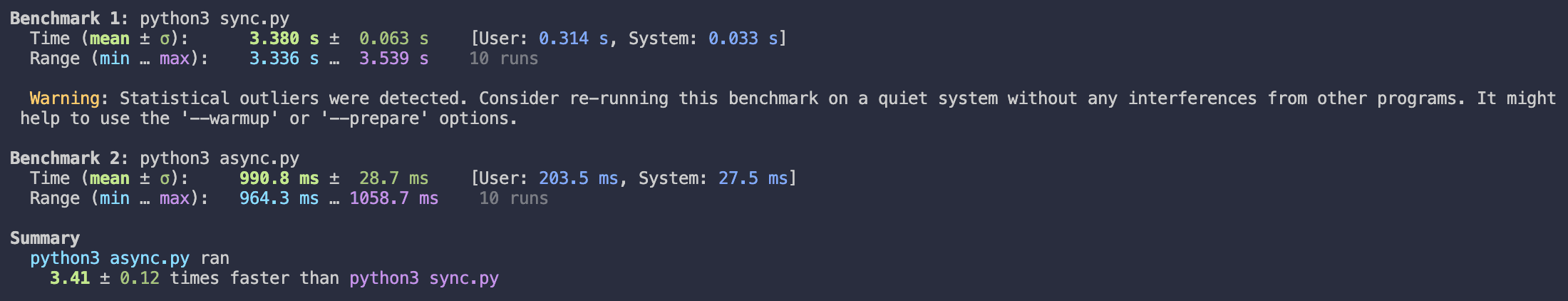Sync vs Async web scraper benchmark results