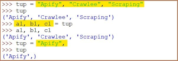 Python tuples without variables