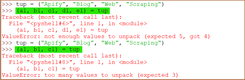 Python tuple. Values and variables.
