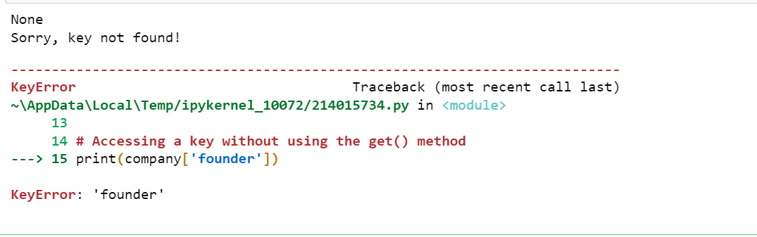 Missing keys – example of code output