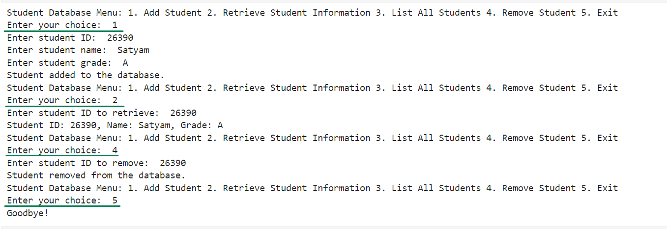 How to store student data using a Python dictionary – code output
