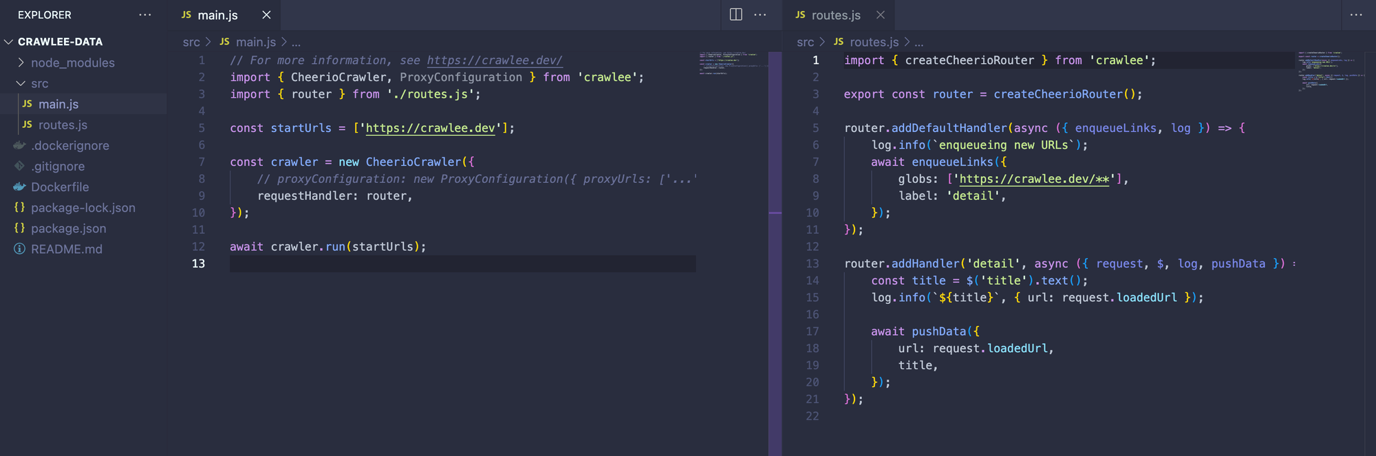 CheerioCrawler template code
