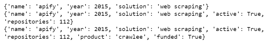 Code result with multiple key-value pairs