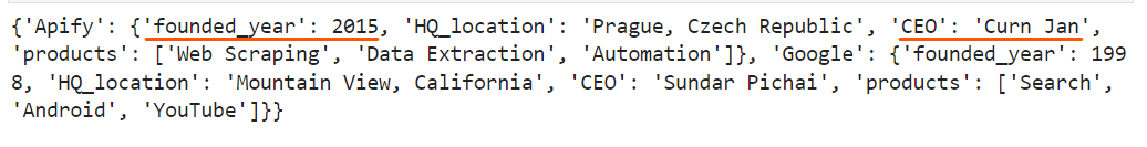 Nested dictionaries – code result example