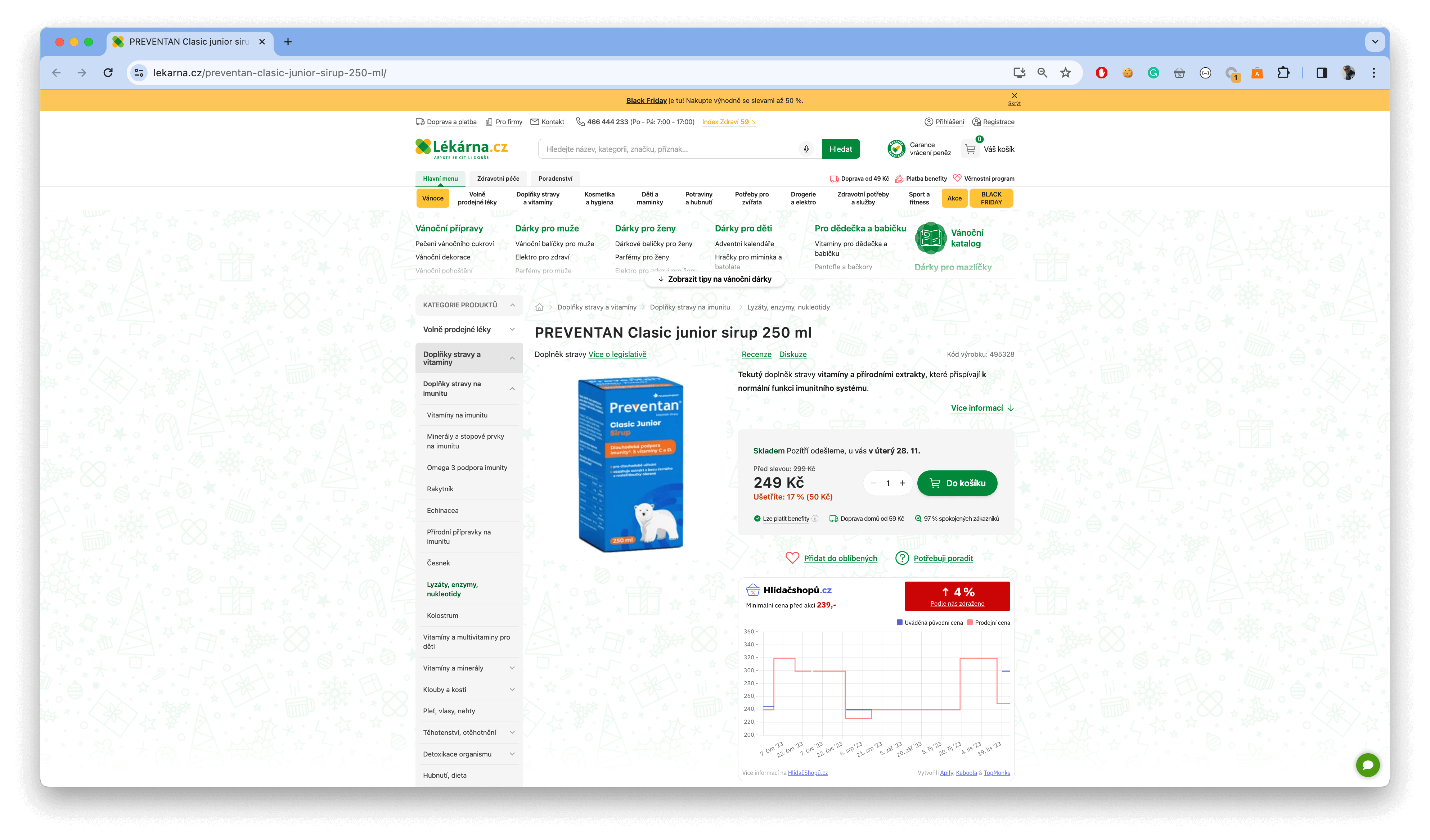 Product price increase on Lekarna.cz before Black Friday 2023