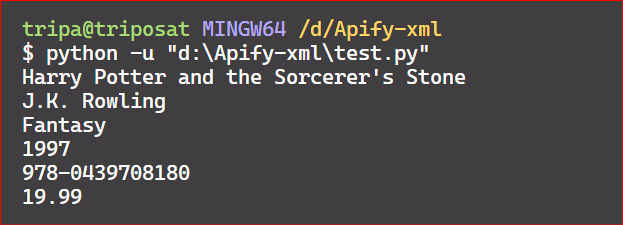 parse XML in Python - code output from printing values of tags